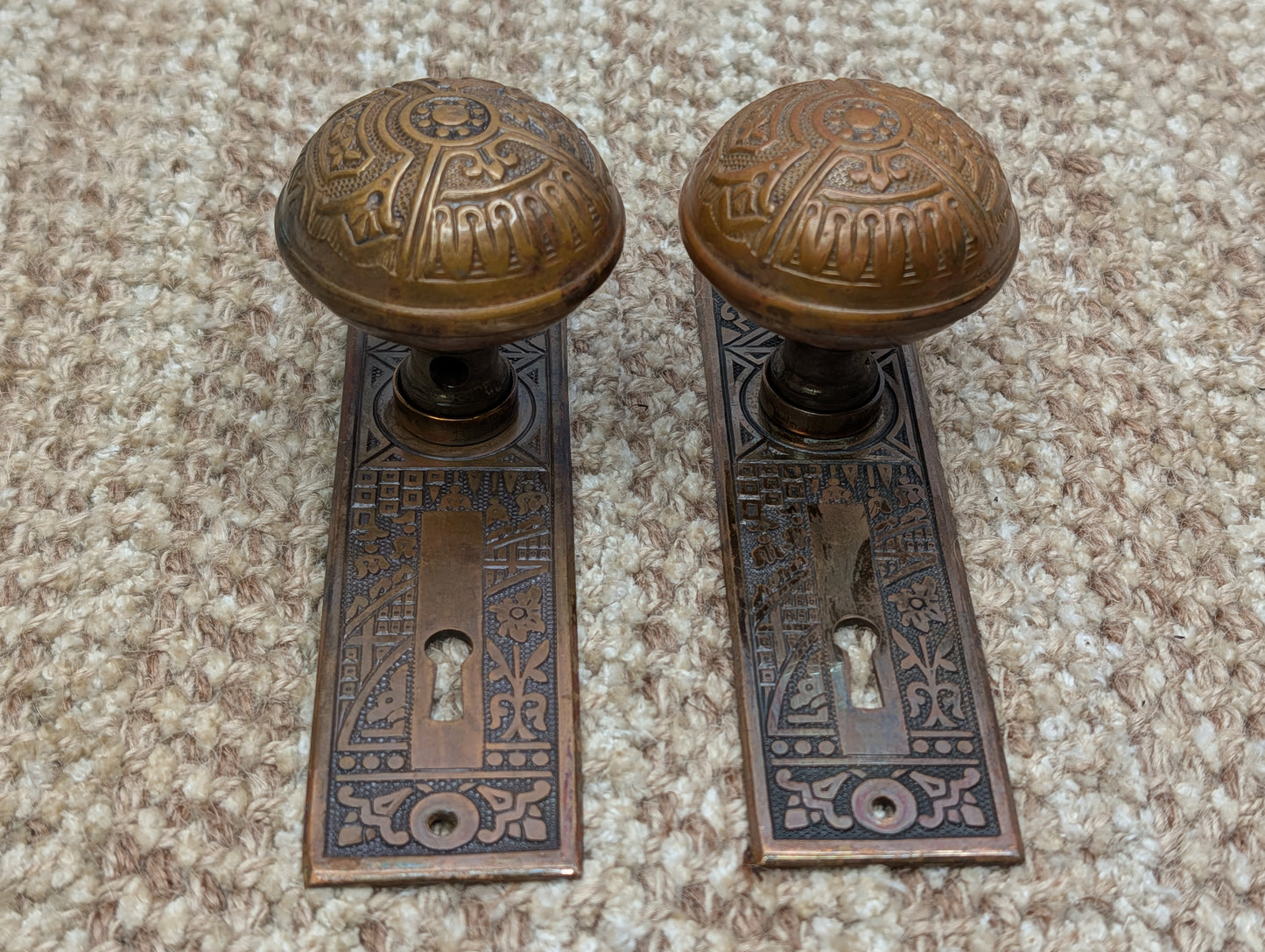 Antique Corbin Ceylon Mortise Lock W/Key, Door Plates & Door Knobs Set