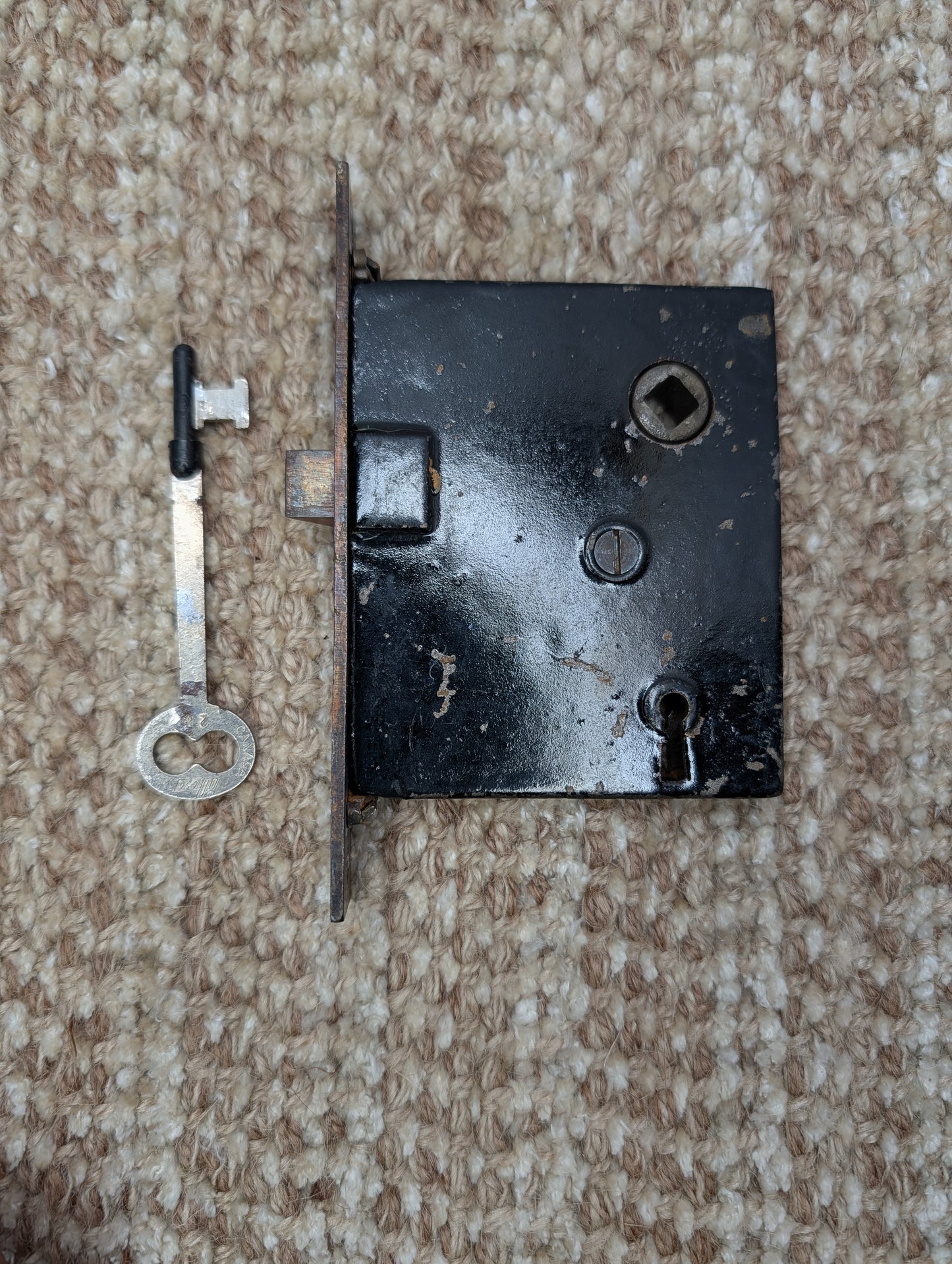 Antique Corbin Ceylon Mortise Lock W/Key, Door Plates & Door Knobs Set