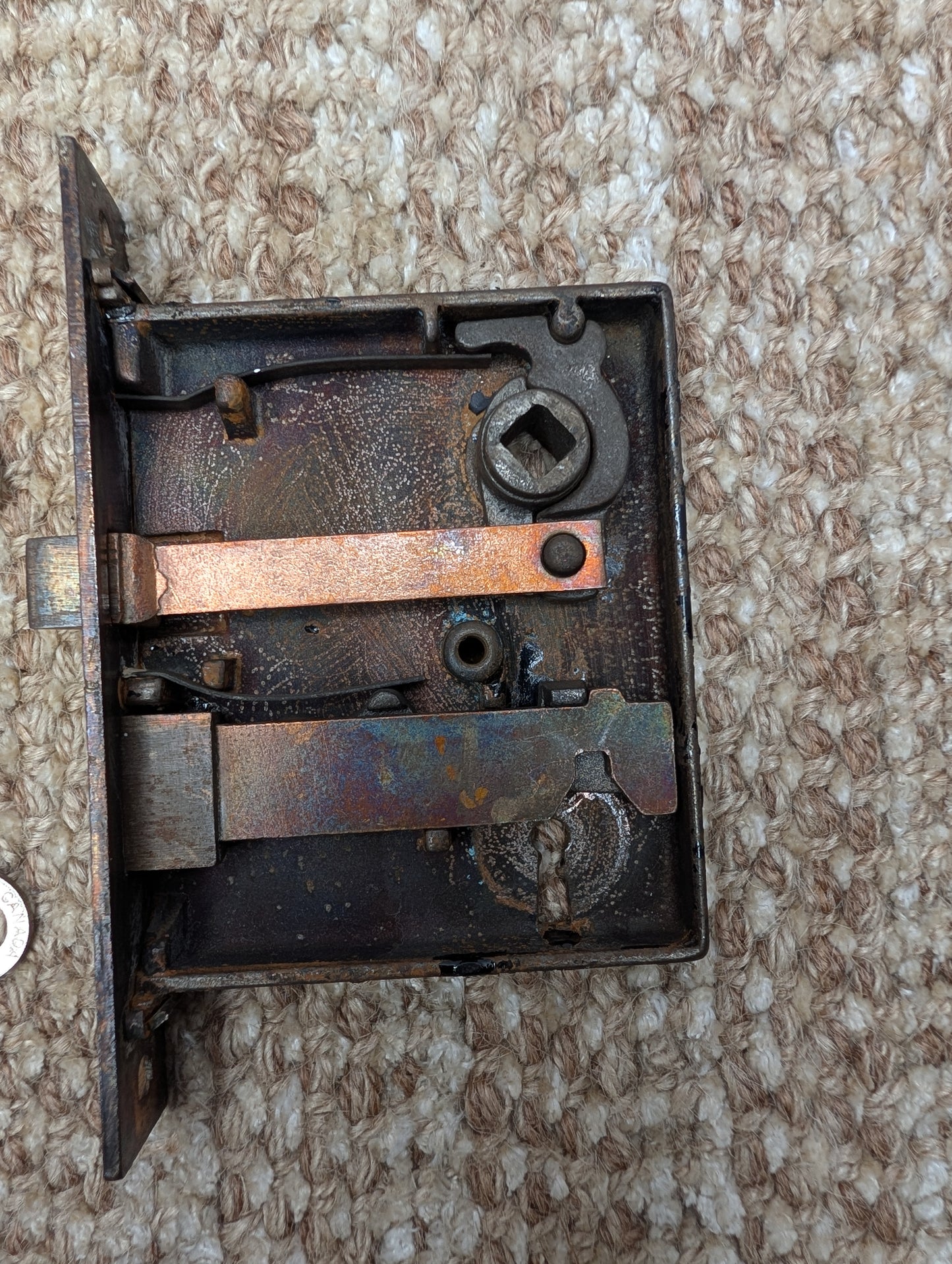Antique Corbin Ceylon Mortise Lock W/Key, Door Plates & Door Knobs Set