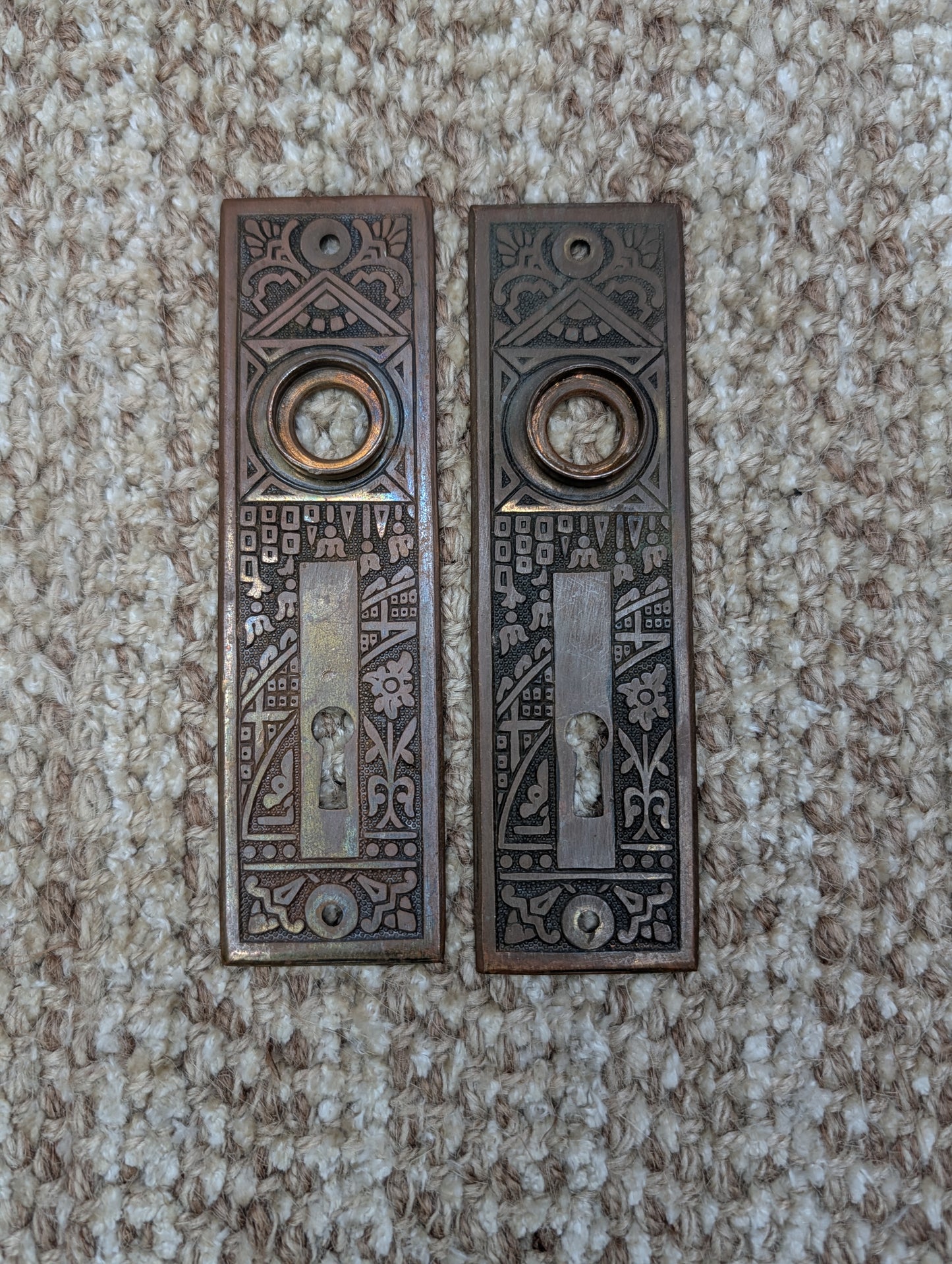 Antique Corbin Ceylon Mortise Lock W/Key, Door Plates & Door Knobs Set