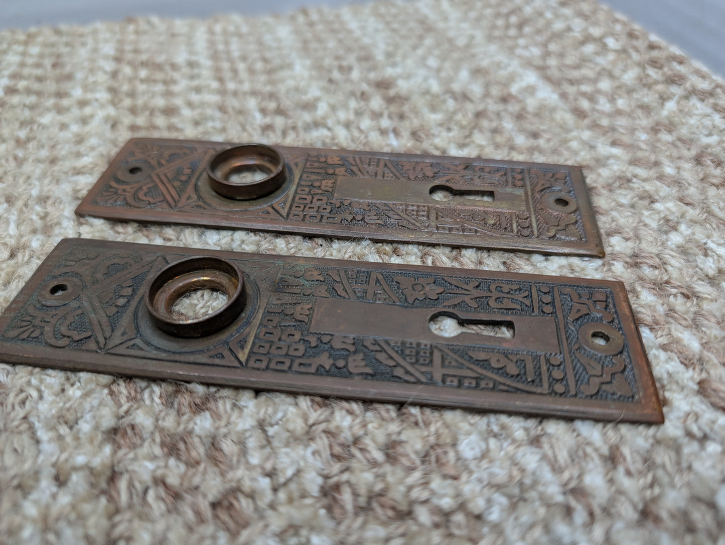 Antique Corbin Ceylon Mortise Lock W/Key, Door Plates & Door Knobs Set