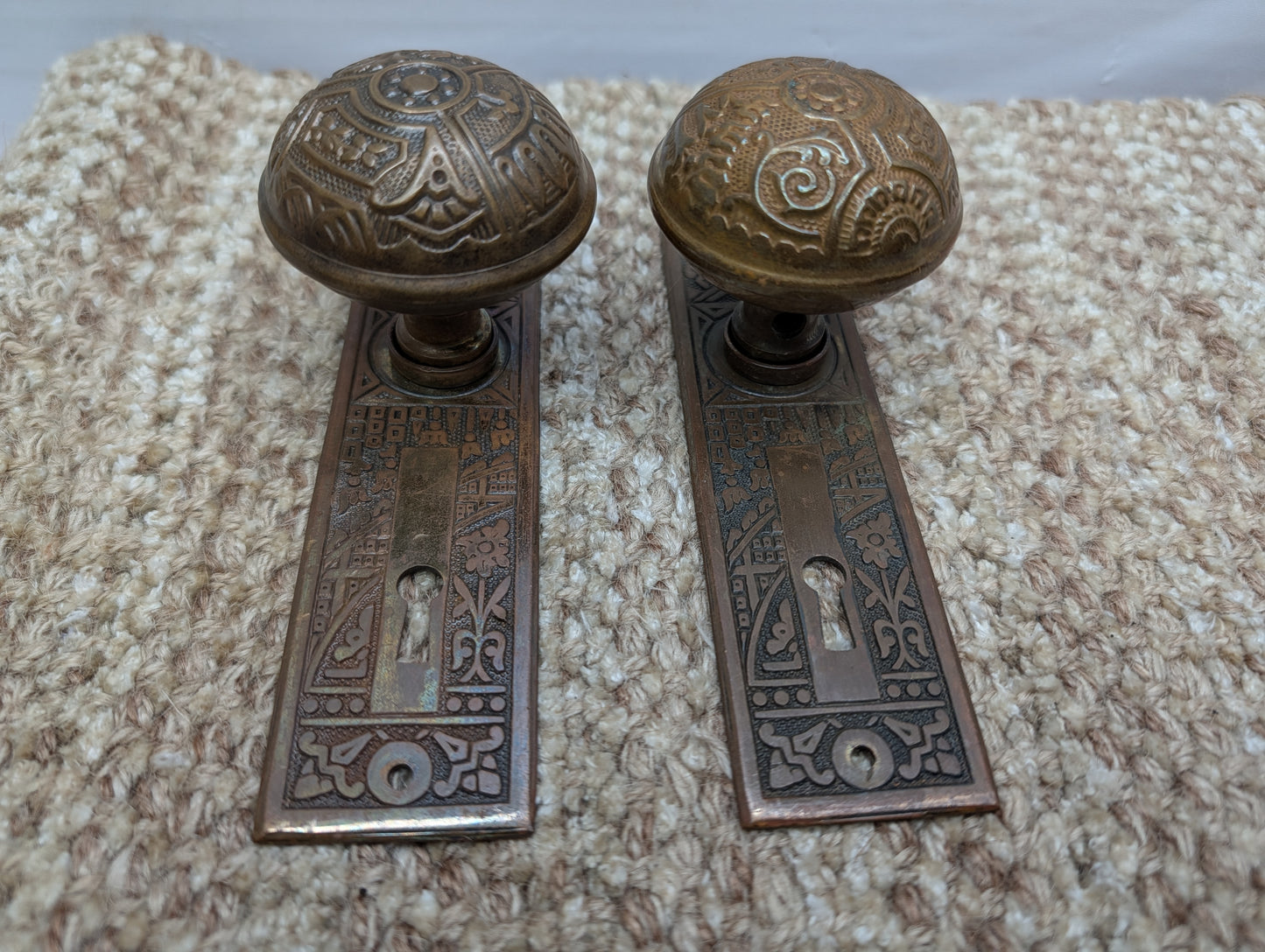 Antique Corbin Ceylon Mortise Lock W/Key, Door Plates & Door Knobs Set