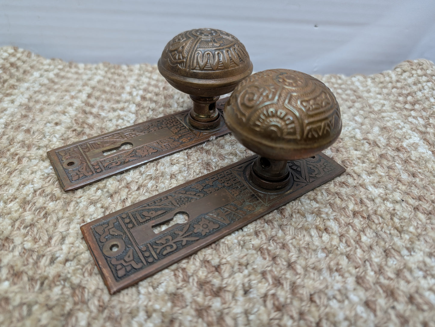 Antique Corbin Ceylon Mortise Lock W/Key, Door Plates & Door Knobs Set