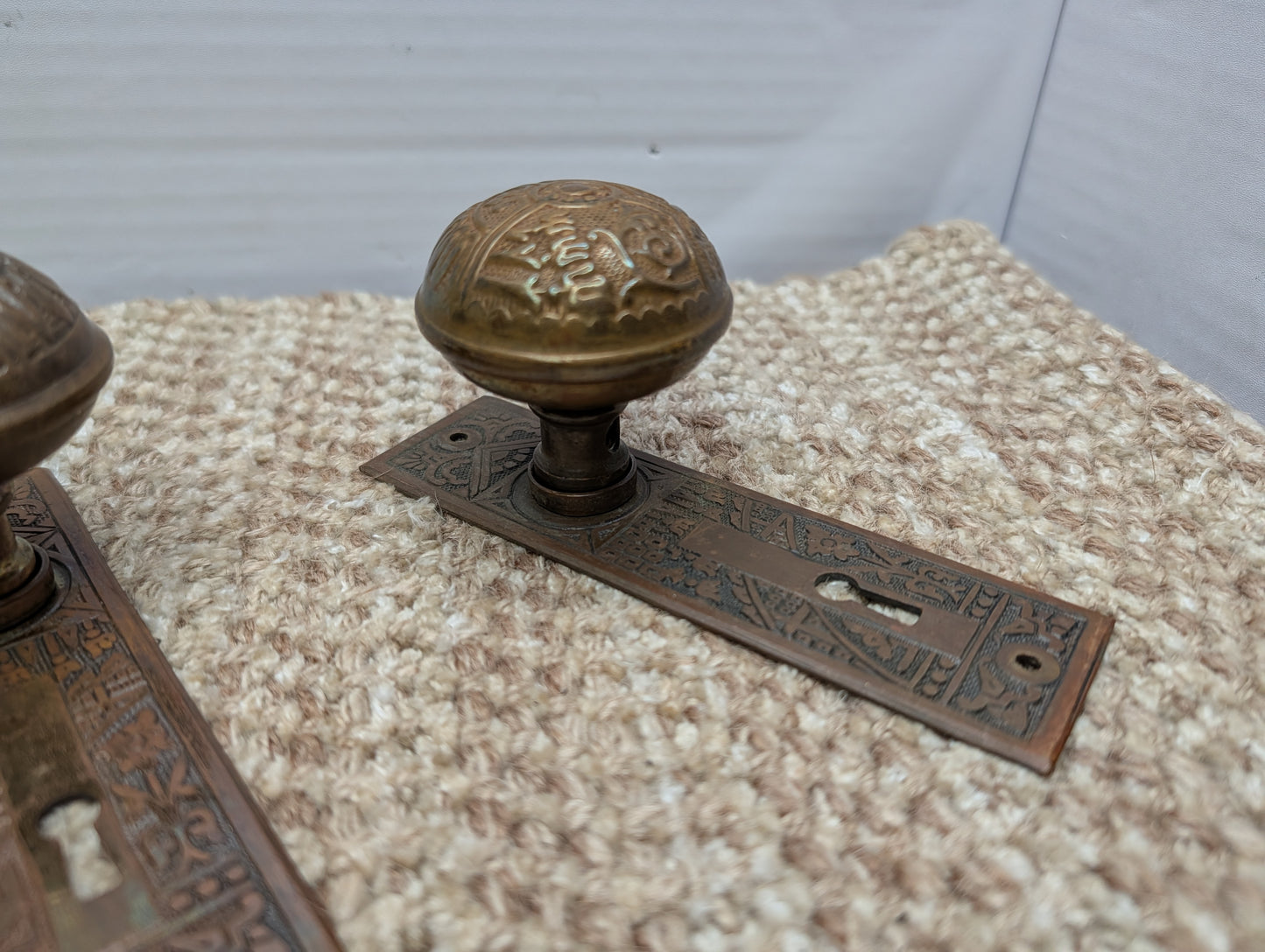 Antique Corbin Ceylon Mortise Lock W/Key, Door Plates & Door Knobs Set
