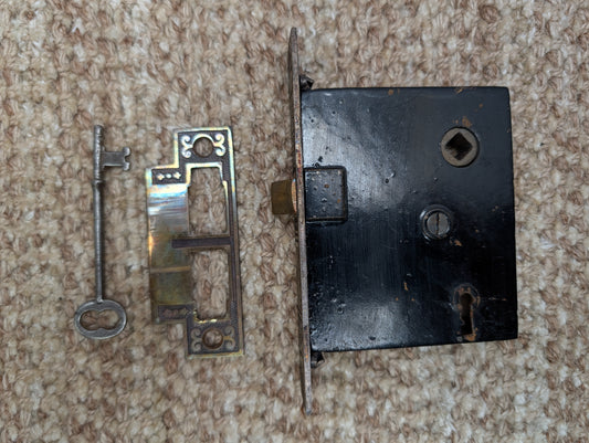 Antique Corbin Ceylon Mortise Lock, Key and Strike Plate