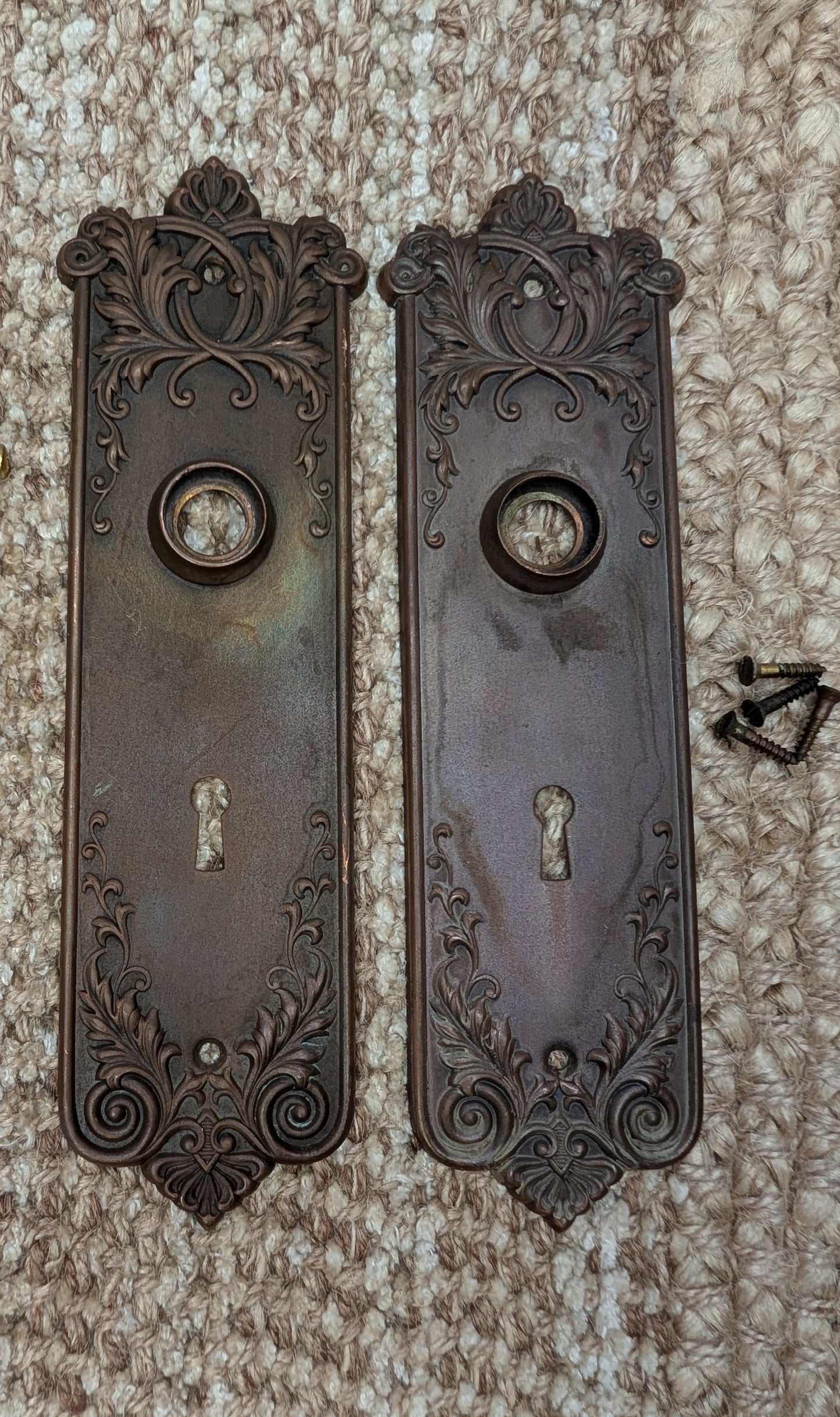 Pair of Antique Corbin "Loraine" Brass Door Knob Plates