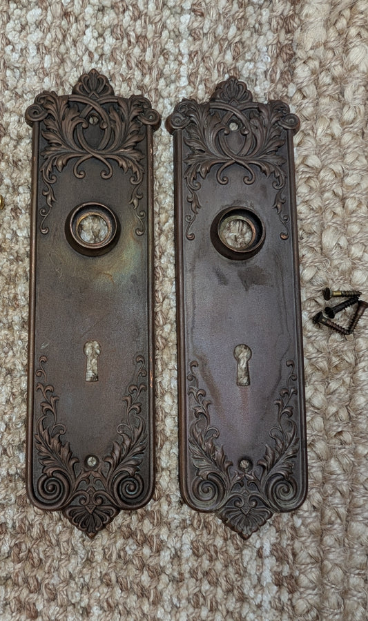 Pair of Antique Corbin "Loraine" Brass Door Knob Plates