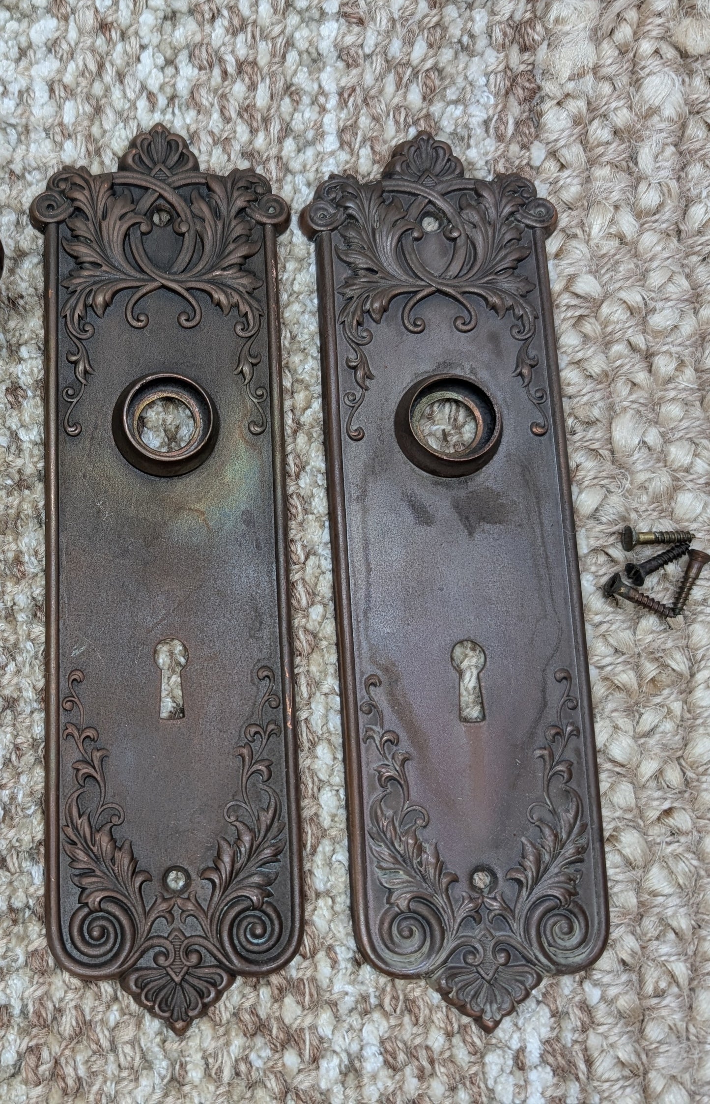 Pair of Antique Corbin "Loraine" Brass Door Knob Plates