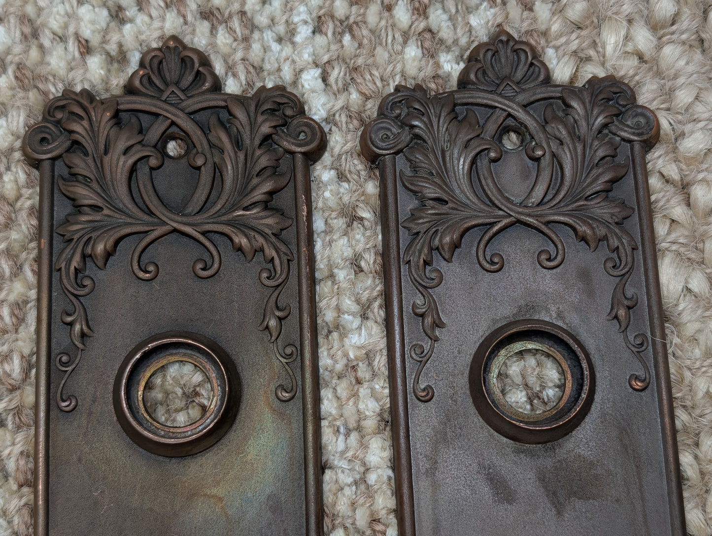 Pair of Antique Corbin "Loraine" Brass Door Knob Plates