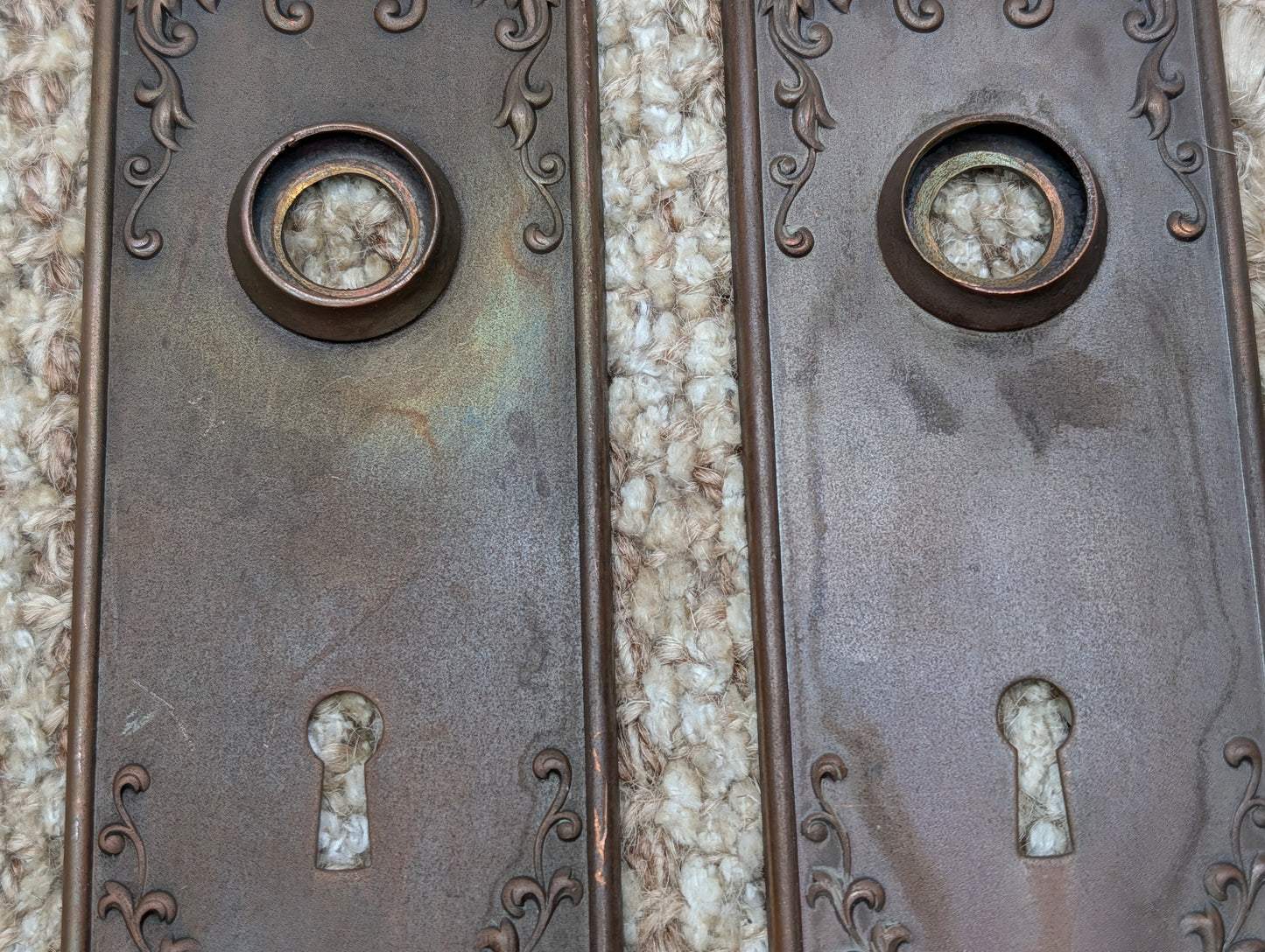 Pair of Antique Corbin "Loraine" Brass Door Knob Plates