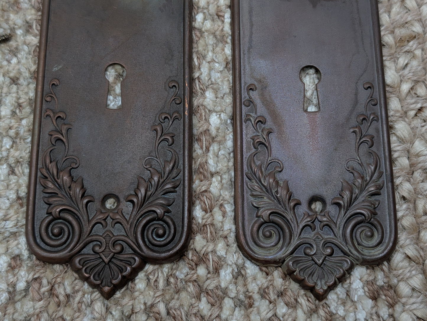 Pair of Antique Corbin "Loraine" Brass Door Knob Plates