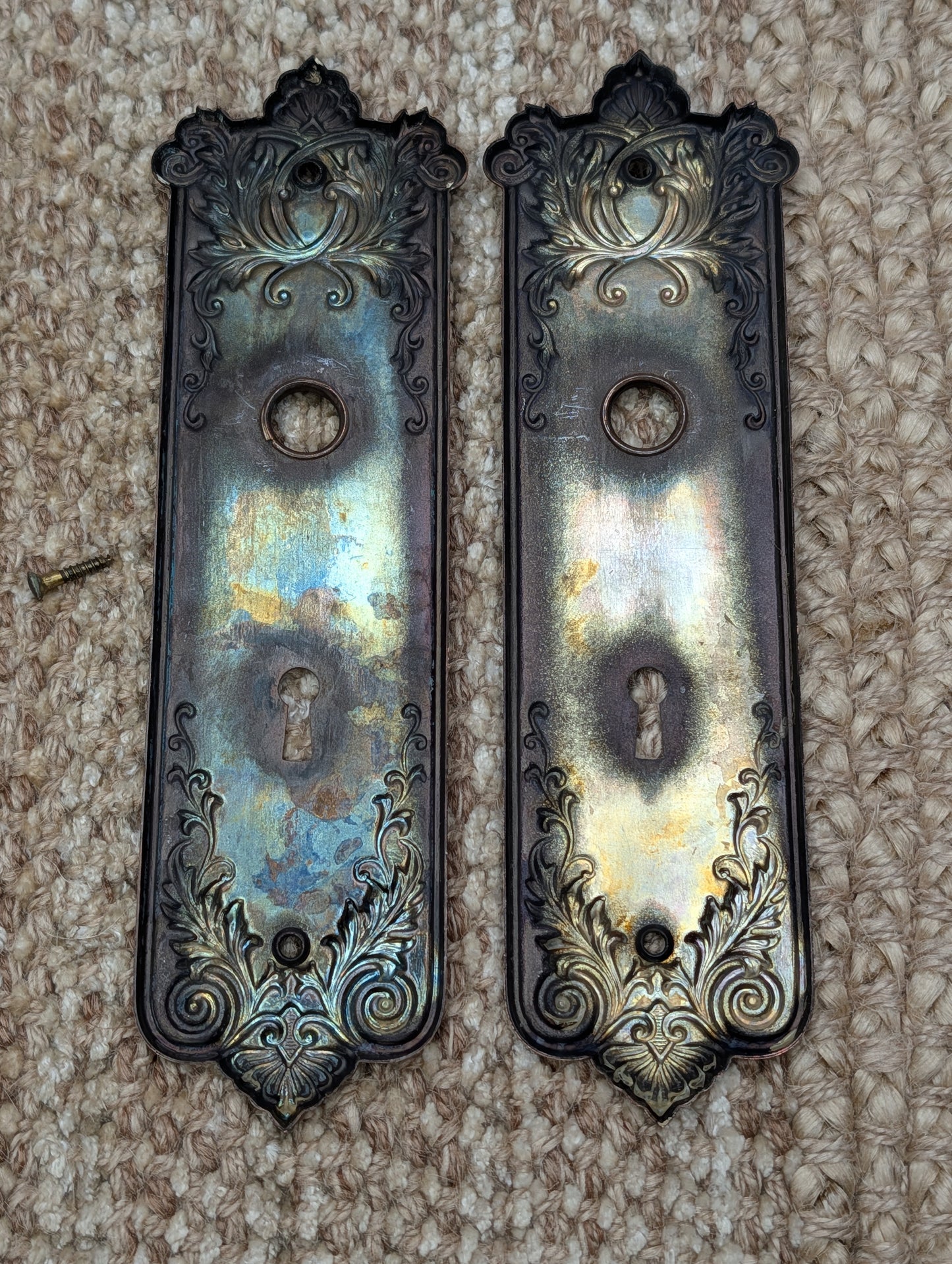 Pair of Antique Corbin "Loraine" Brass Door Knob Plates