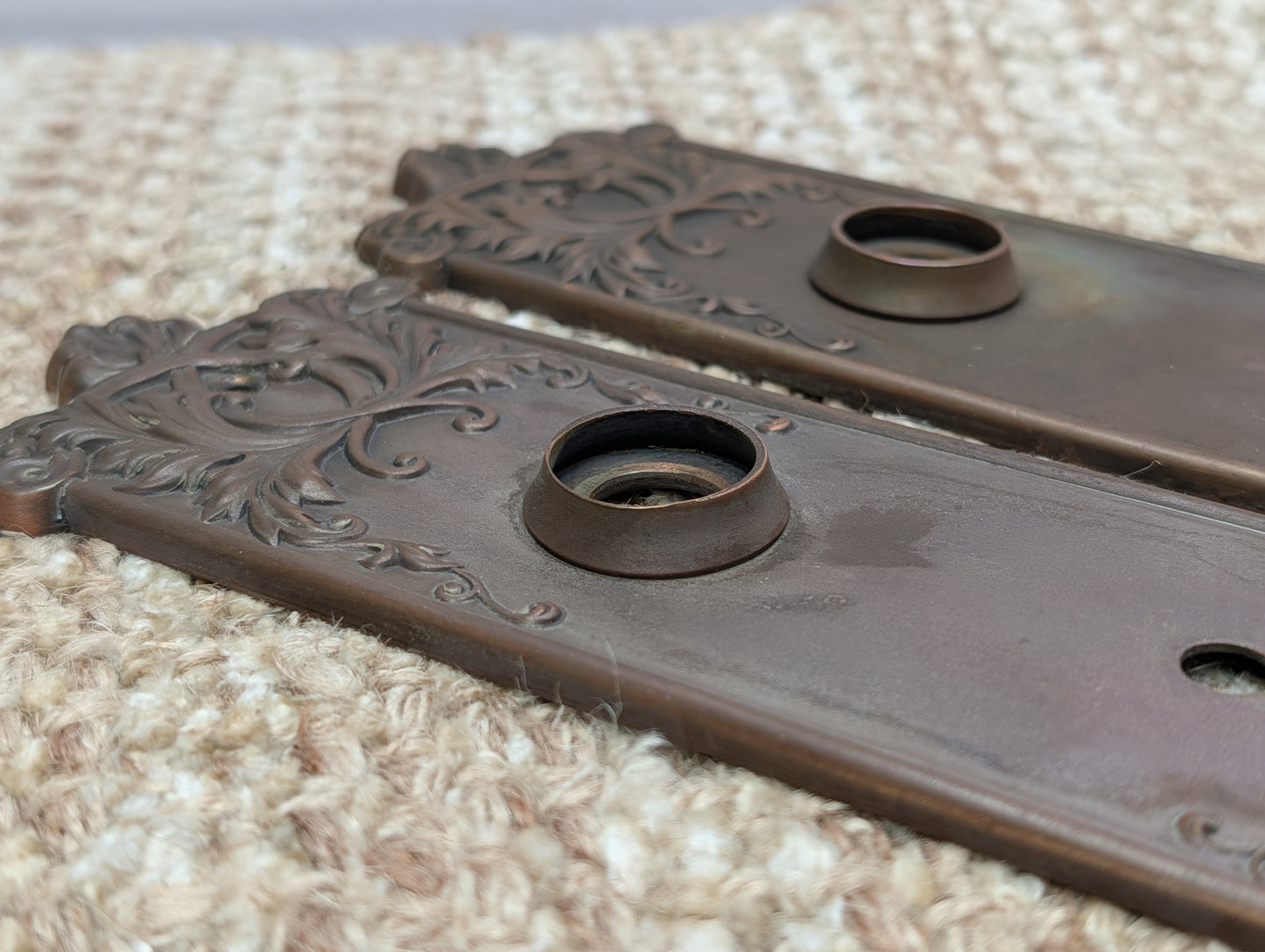 Pair of Antique Corbin "Loraine" Brass Door Knob Plates
