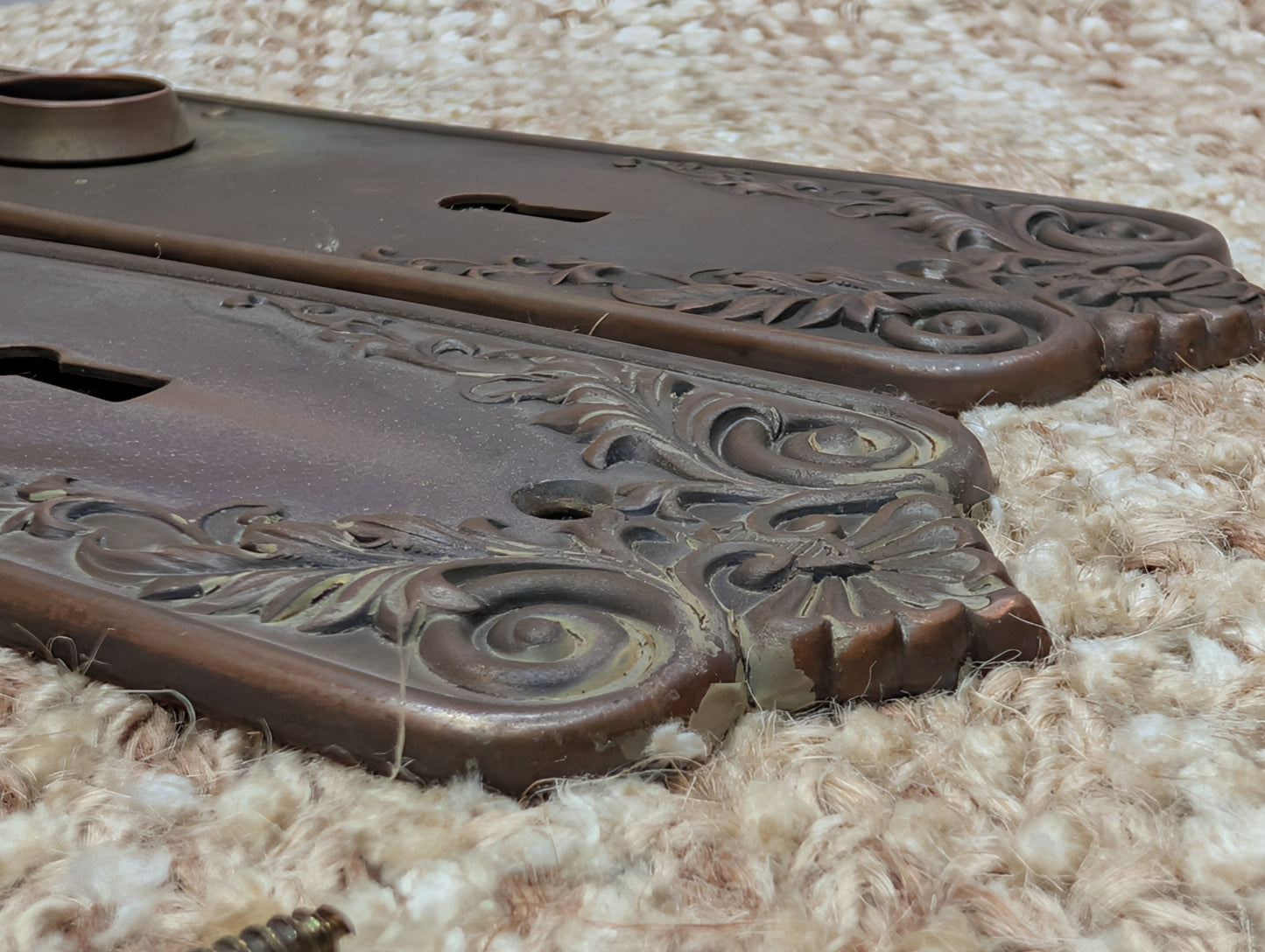 Pair of Antique Corbin "Loraine" Brass Door Knob Plates