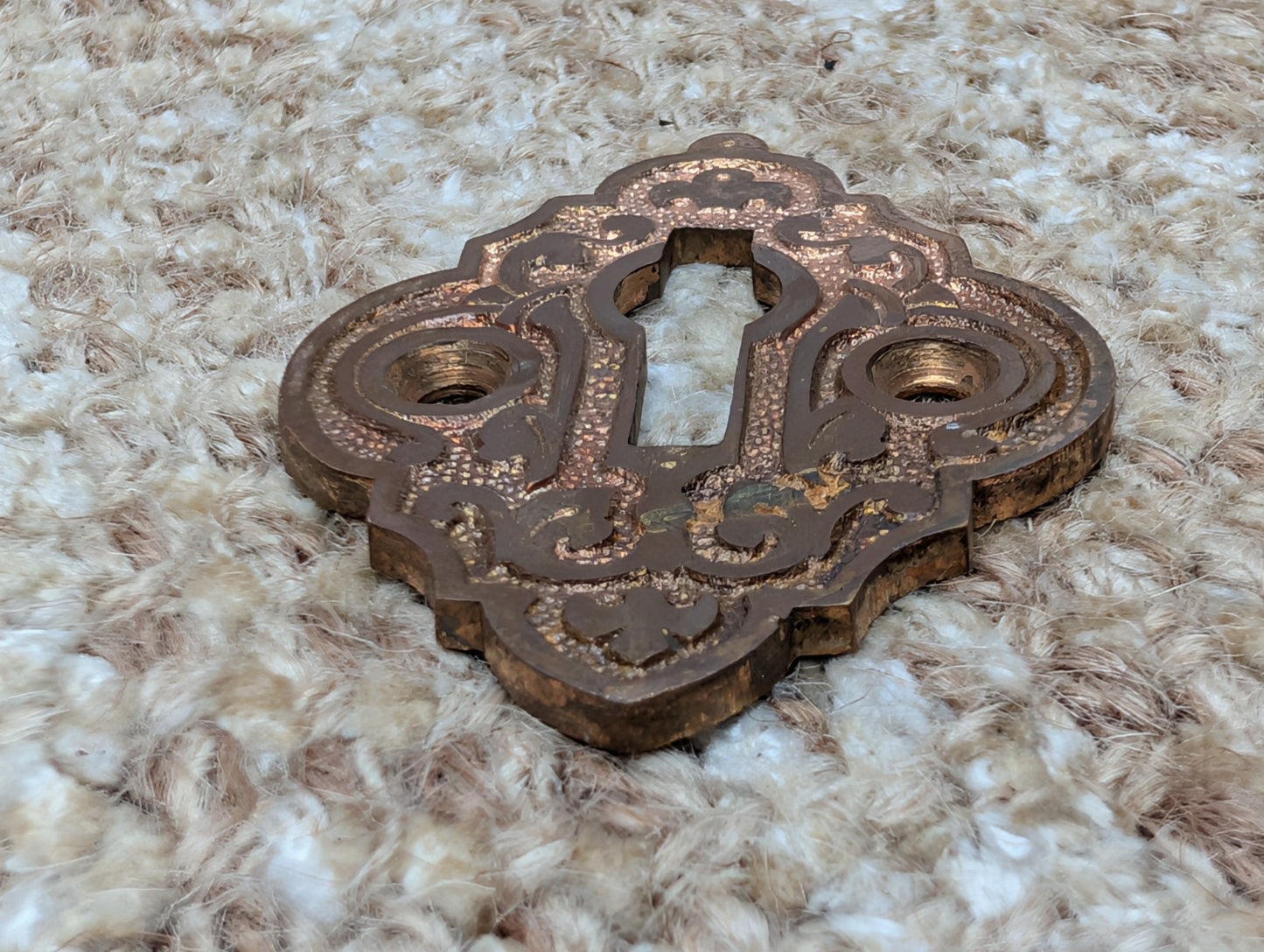 Antique Ornate Brass Key Hole Cover Escutcheon