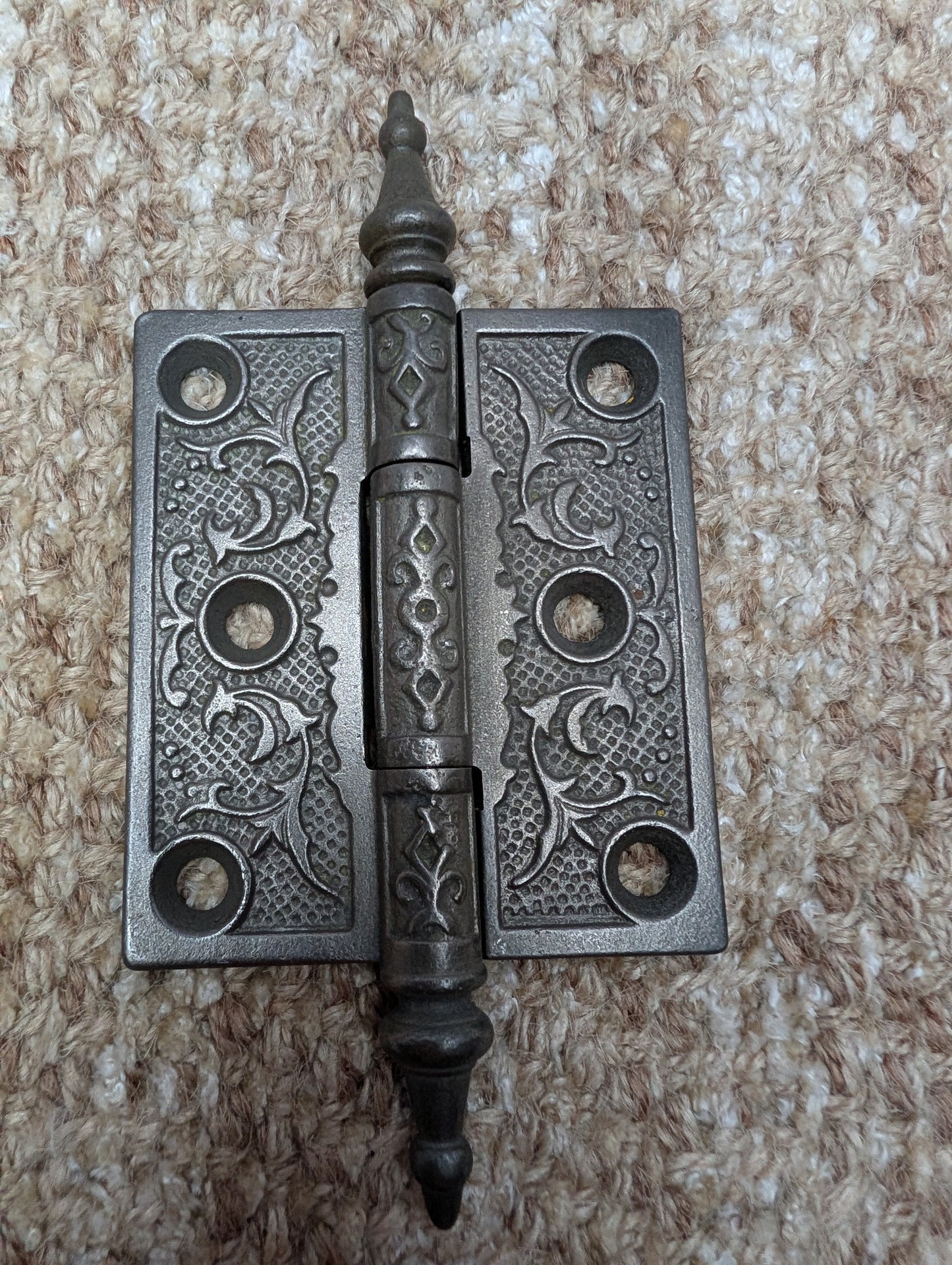 3" x 3 1/2" Antique Decorative Cast Iron Steeple Tip Hinge