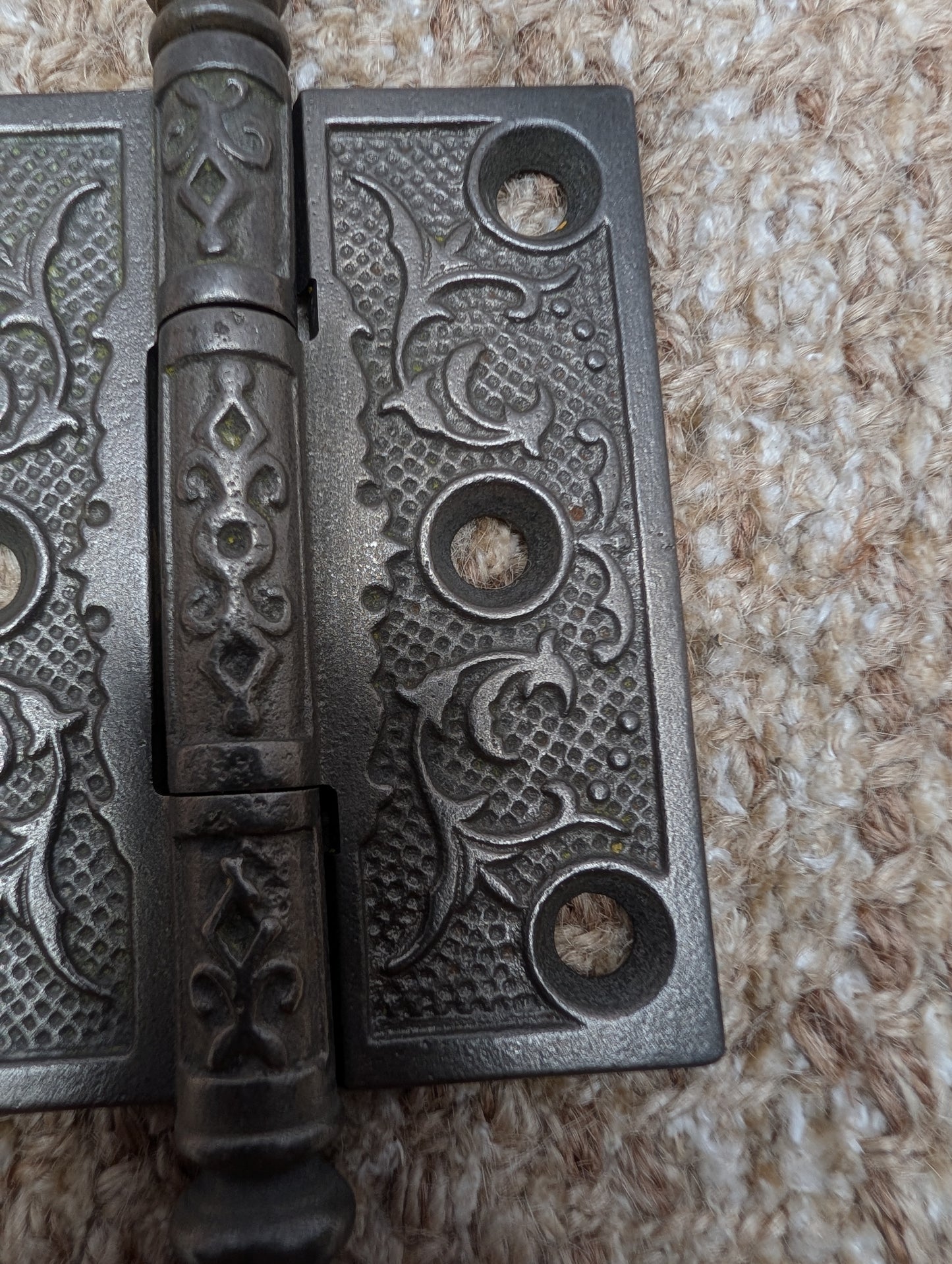 3" x 3 1/2" Antique Decorative Cast Iron Steeple Tip Hinge