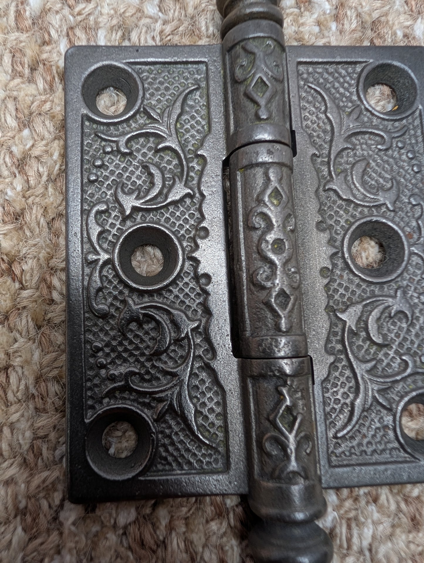 3" x 3 1/2" Antique Decorative Cast Iron Steeple Tip Hinge