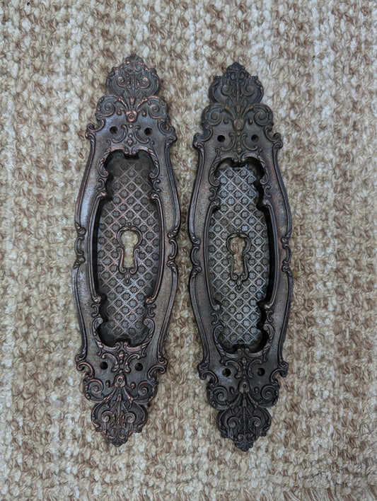 Pair of Antique Cast Iron Pocket Door Hardware Pull-484 RM
