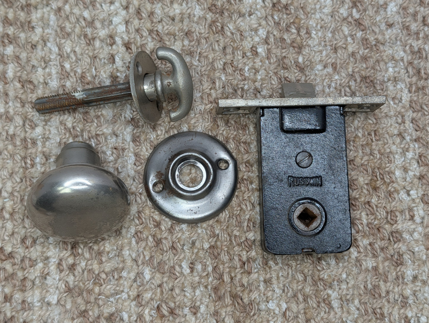 Antique Russwin #029 Mortise, Door Knob w/Thumb Turn and Rosette
