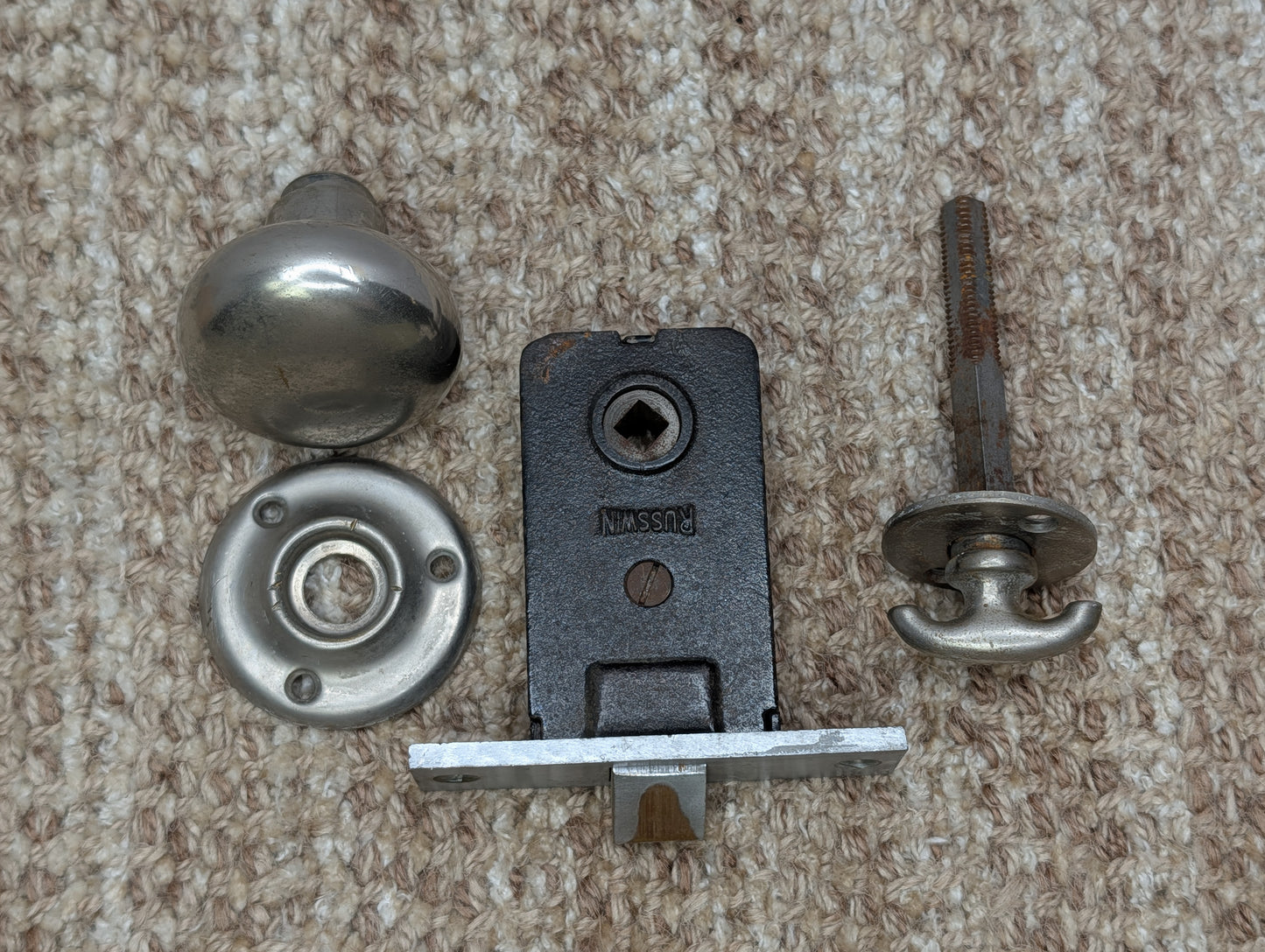 Antique Russwin #029 Mortise, Door Knob w/Thumb Turn and Rosette