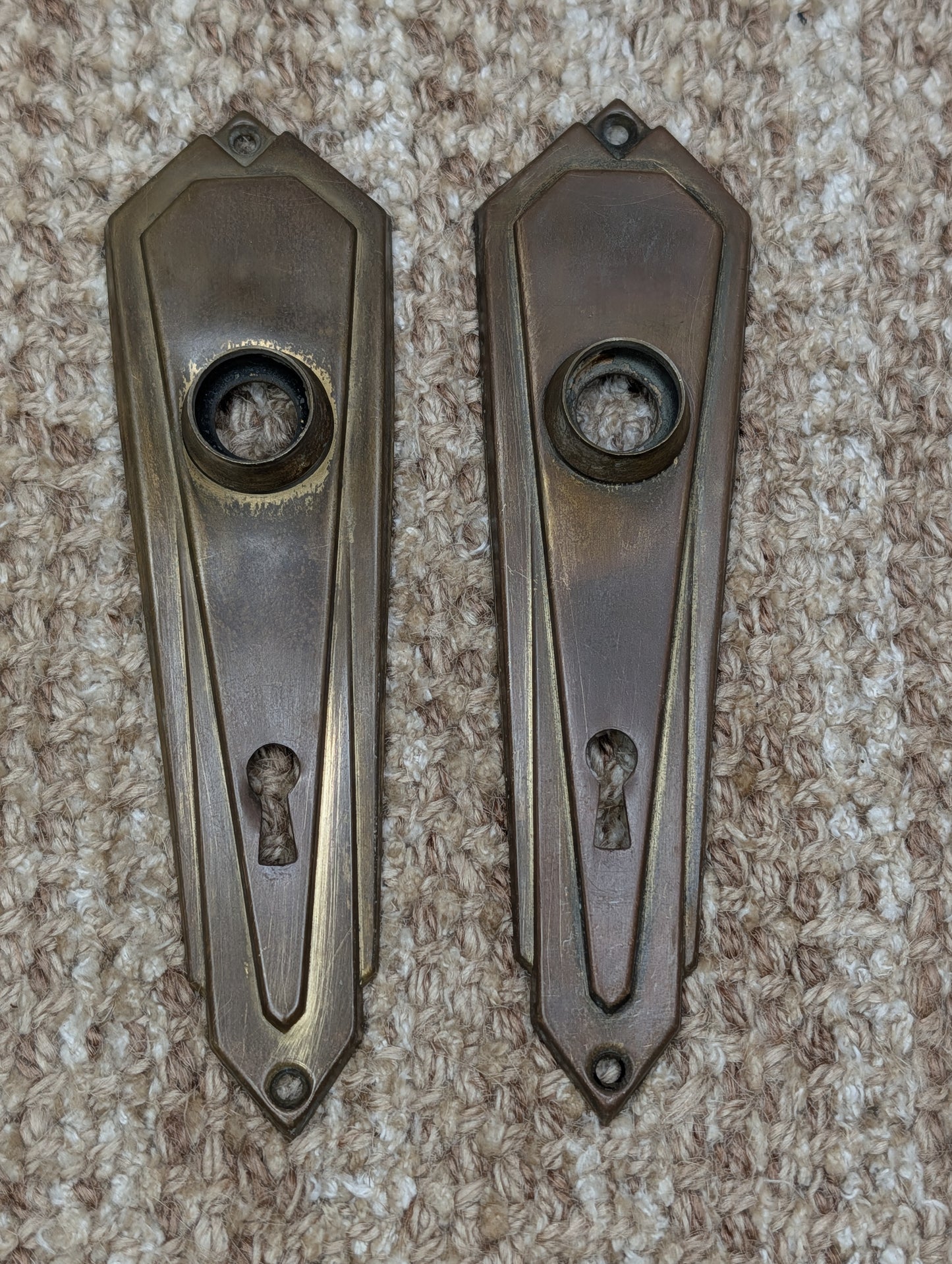 Antique Bakelite Door Knobs With 6 5/8" Brass Door Knob Plates - Circa 1930's