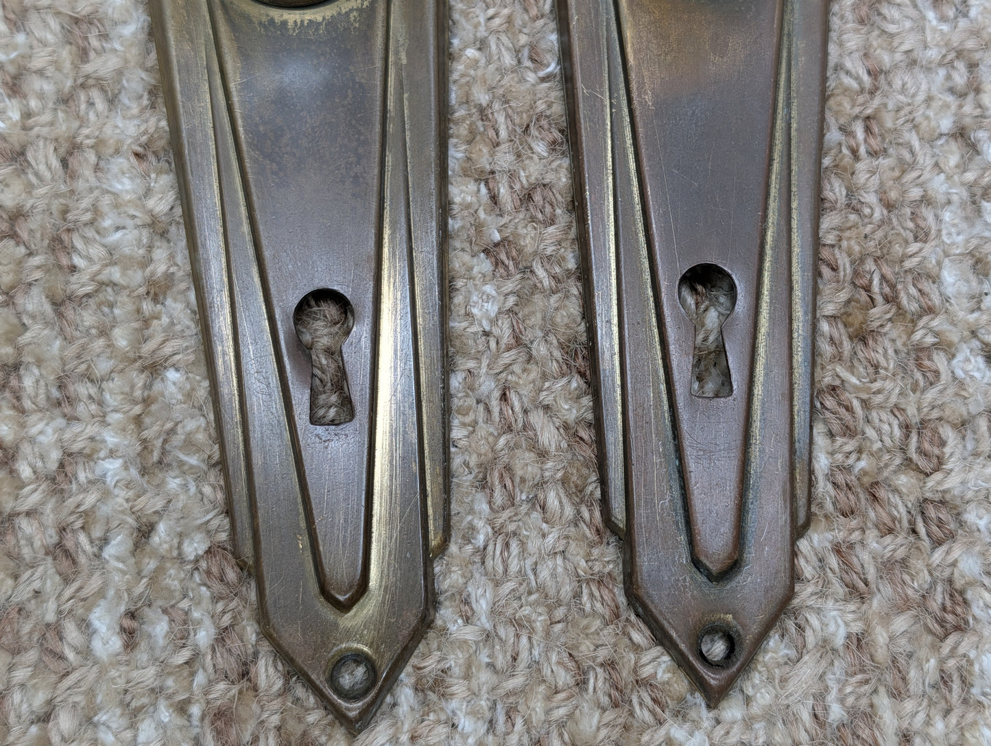 Antique Bakelite Door Knobs With 6 5/8" Brass Door Knob Plates - Circa 1930's