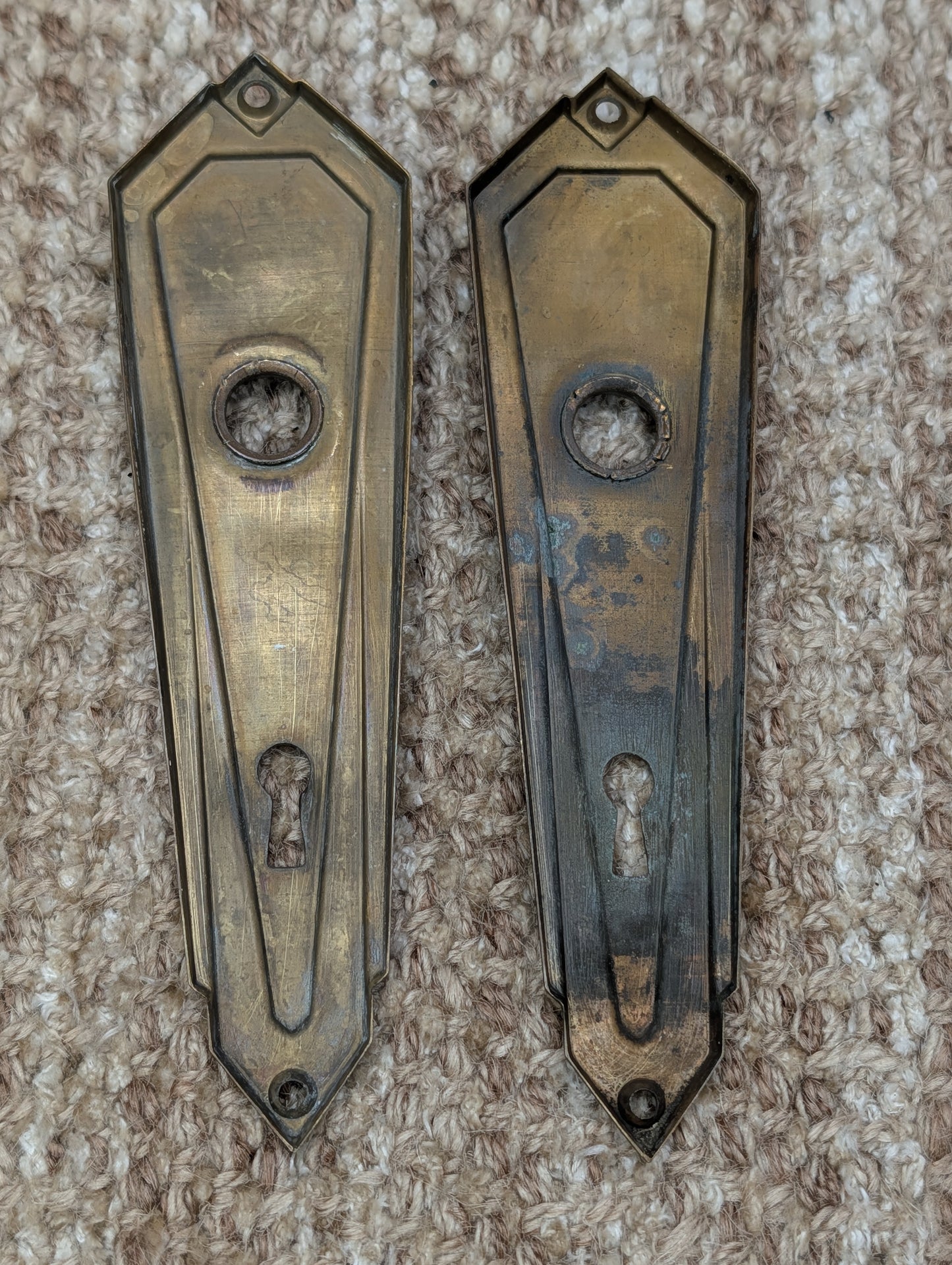 Antique Bakelite Door Knobs With 6 5/8" Brass Door Knob Plates - Circa 1930's