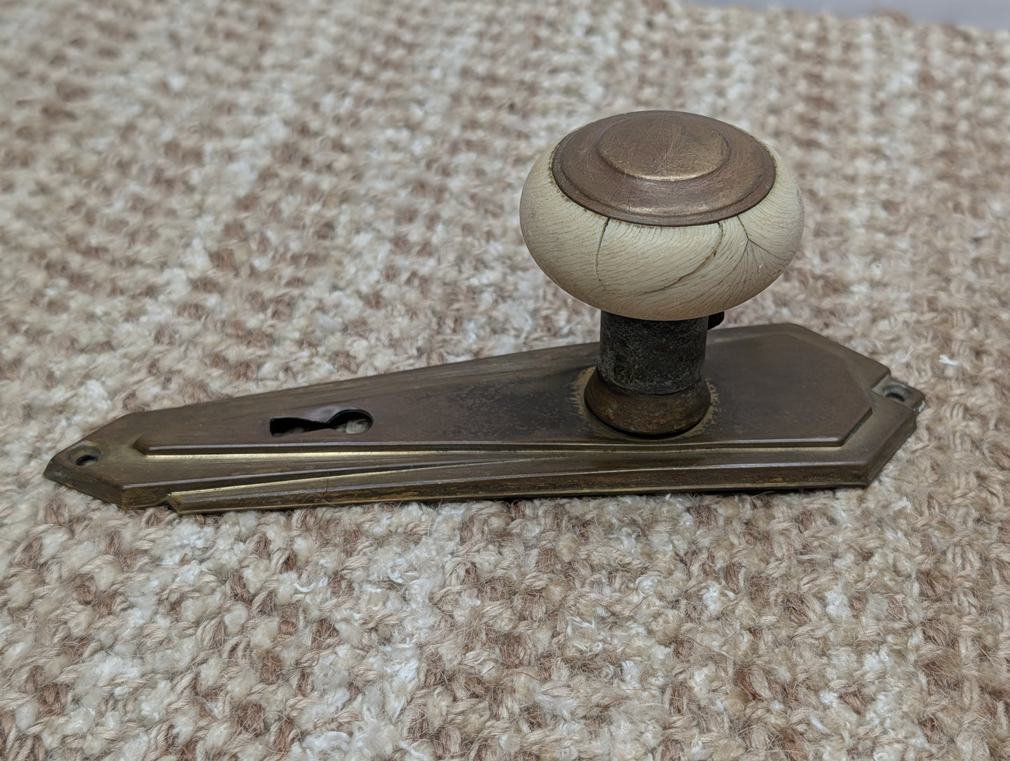 Antique Bakelite Door Knobs With 6 5/8" Brass Door Knob Plates - Circa 1930's