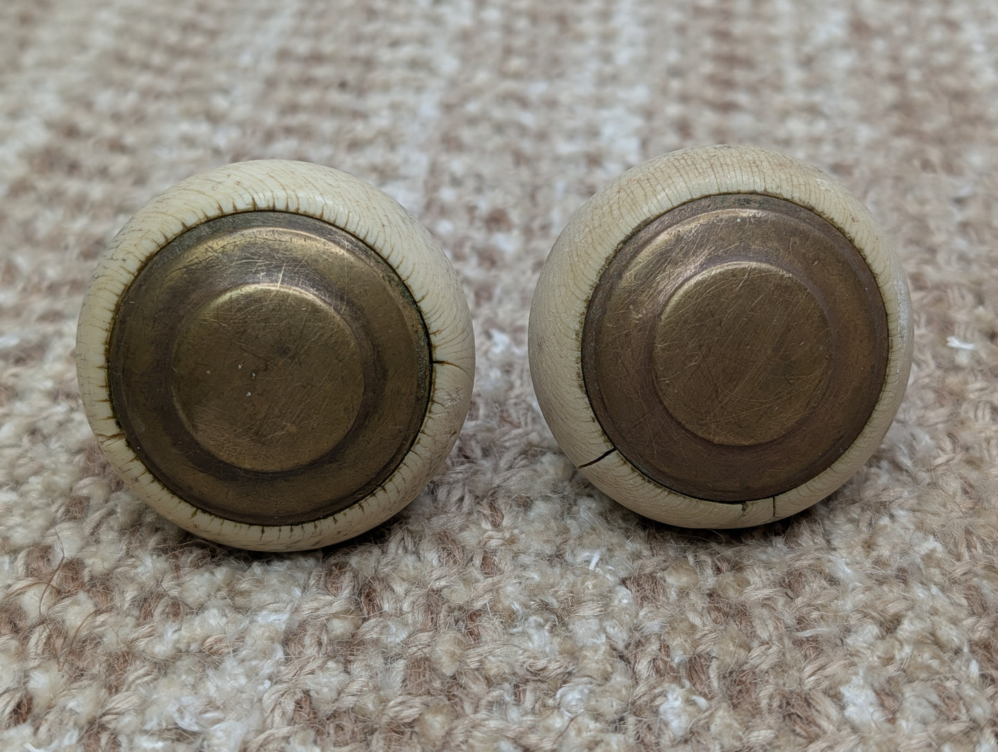 Antique Bakelite Door Knobs With 6 5/8" Brass Door Knob Plates - Circa 1930's