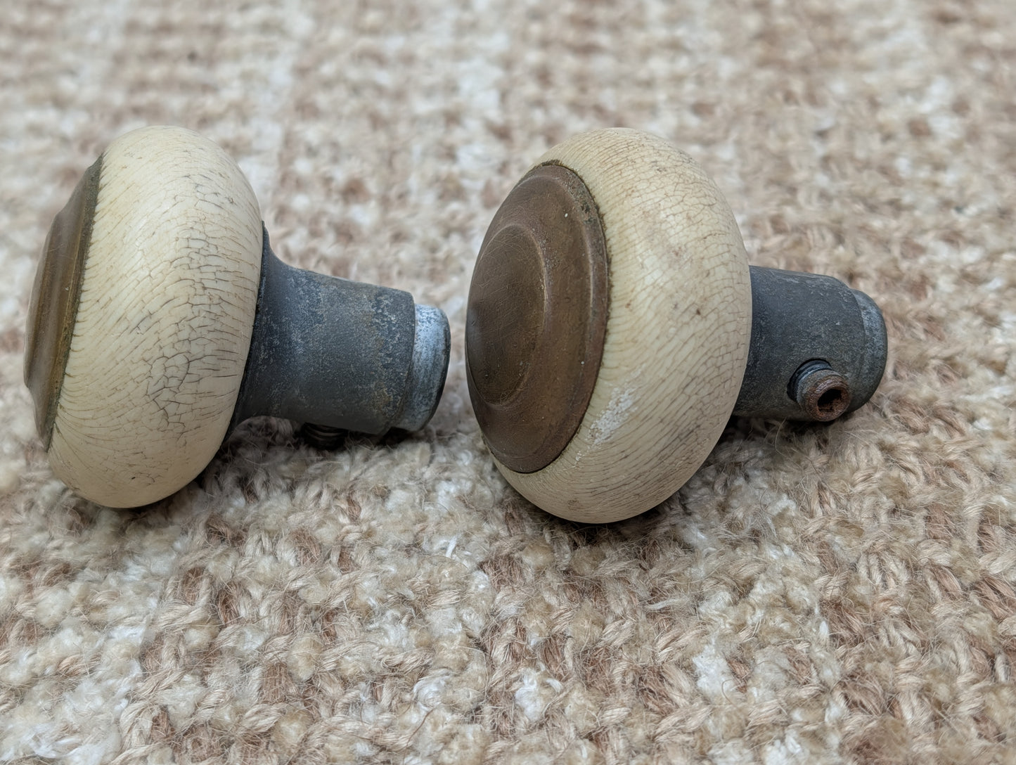 Antique Bakelite Door Knobs With 6 5/8" Brass Door Knob Plates - Circa 1930's