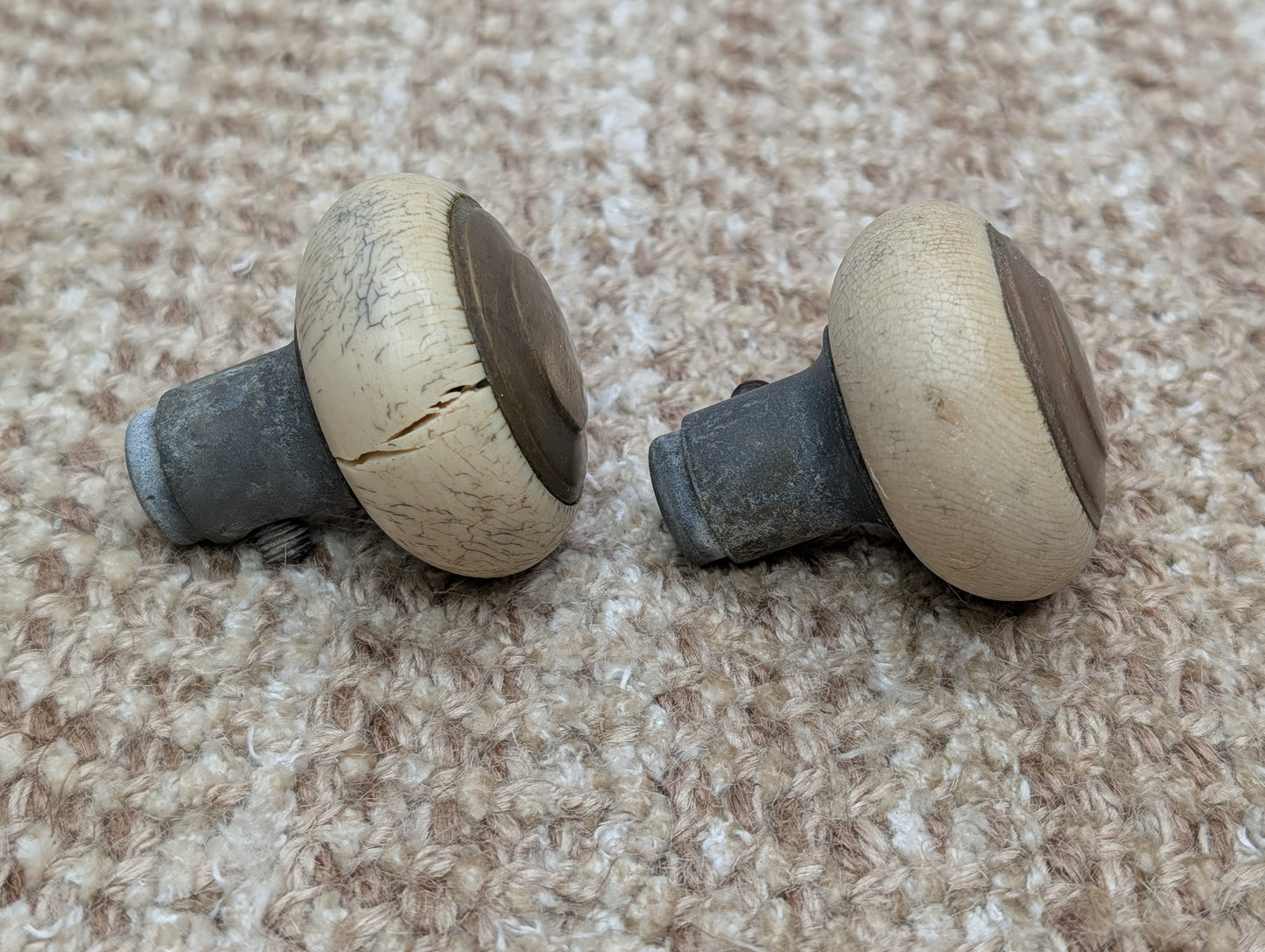 Antique Bakelite Door Knobs With 6 5/8" Brass Door Knob Plates - Circa 1930's