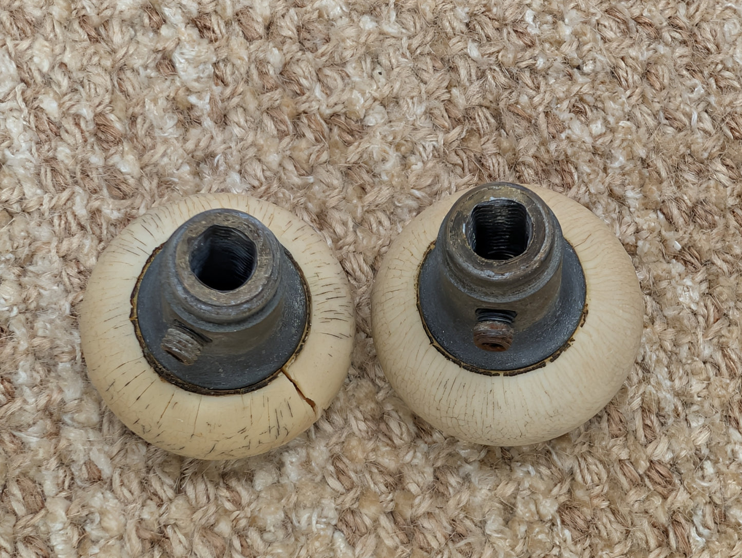Antique Bakelite Door Knobs With 6 5/8" Brass Door Knob Plates - Circa 1930's