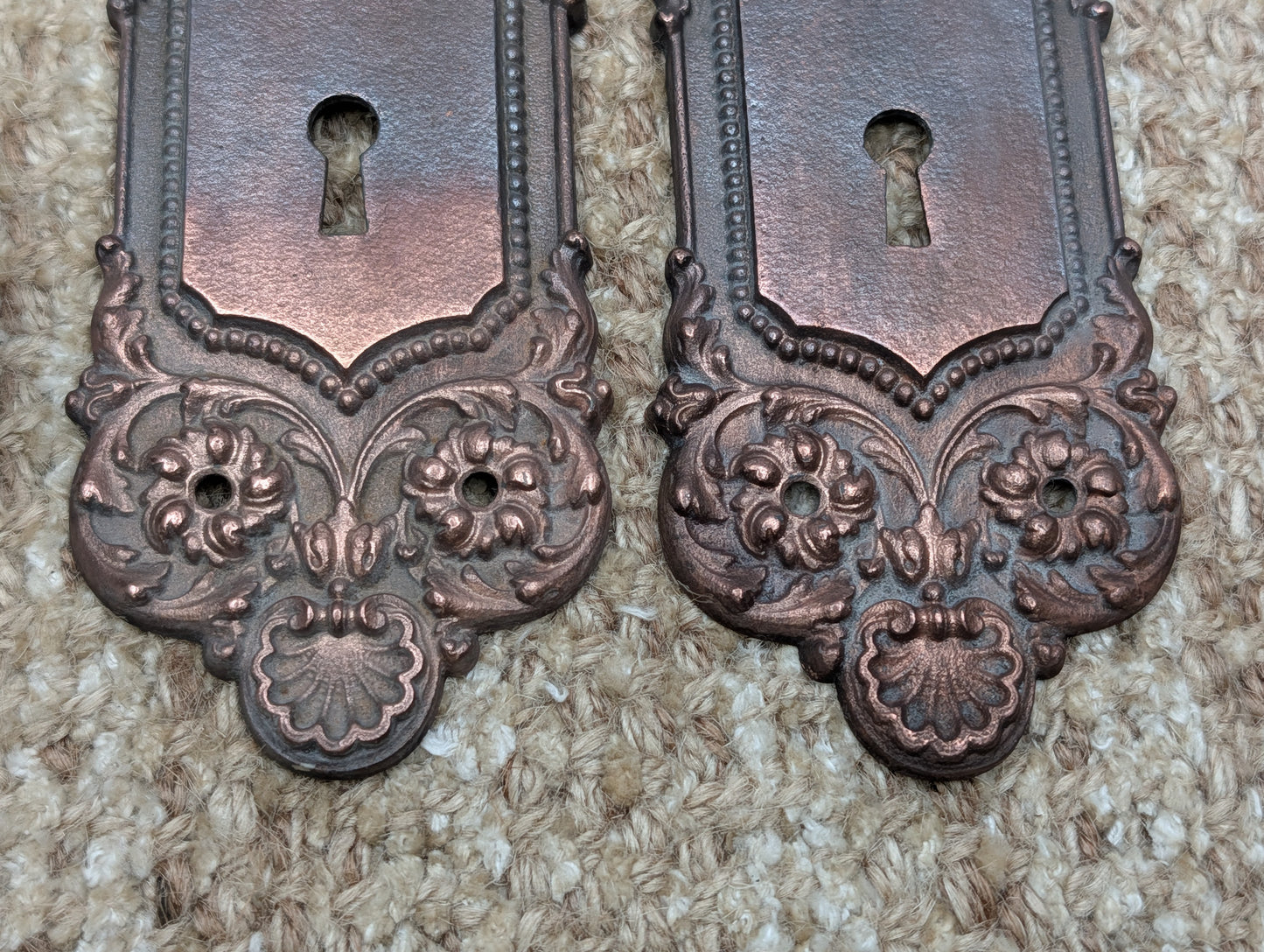 Antique Yale & Towne Monaco Cast Iron Door Knobs and Plates #509 Set Circa 1905