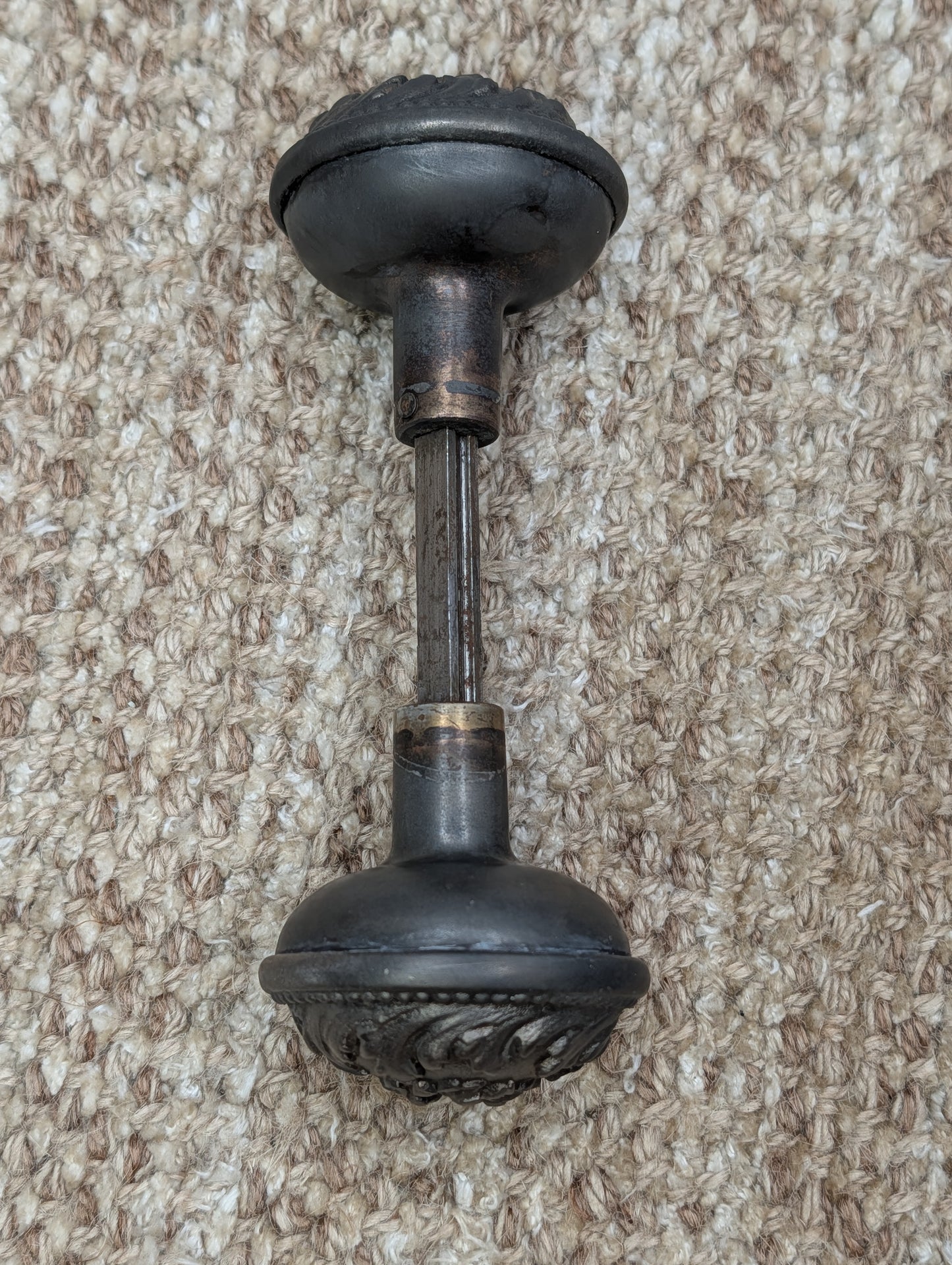 Antique Yale & Towne Monaco Cast Iron Door Knobs and Plates #509 Set Circa 1905
