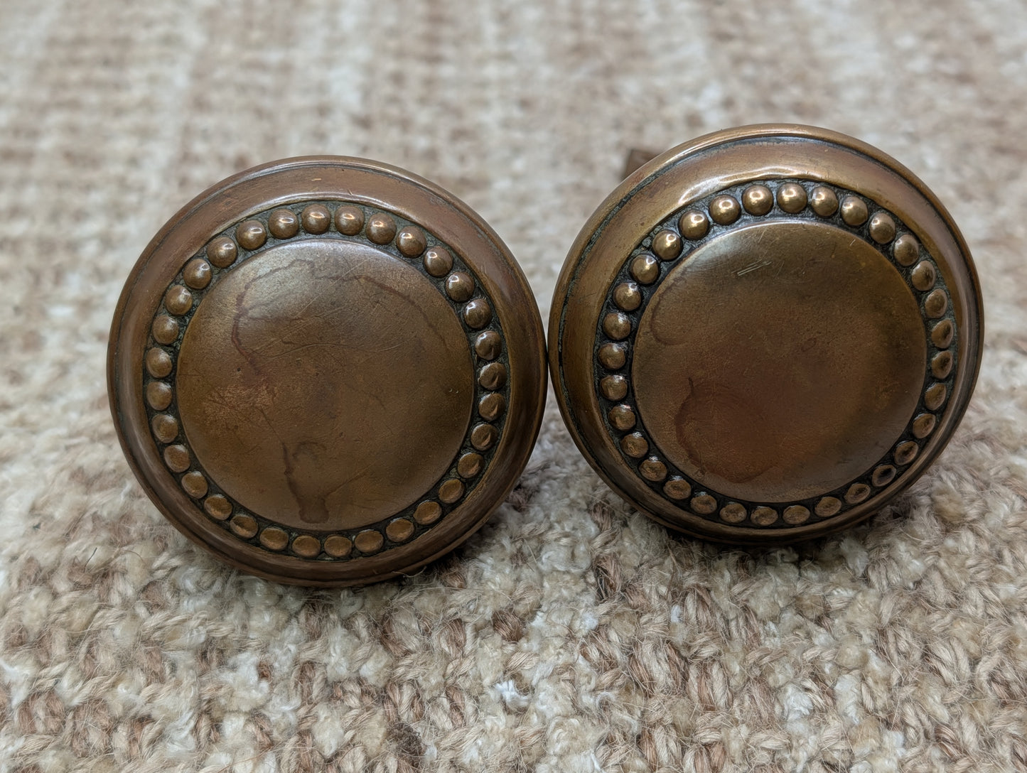 2 1/4" Antique Brass Concentric Beaded Door Knob Set Door Hardware