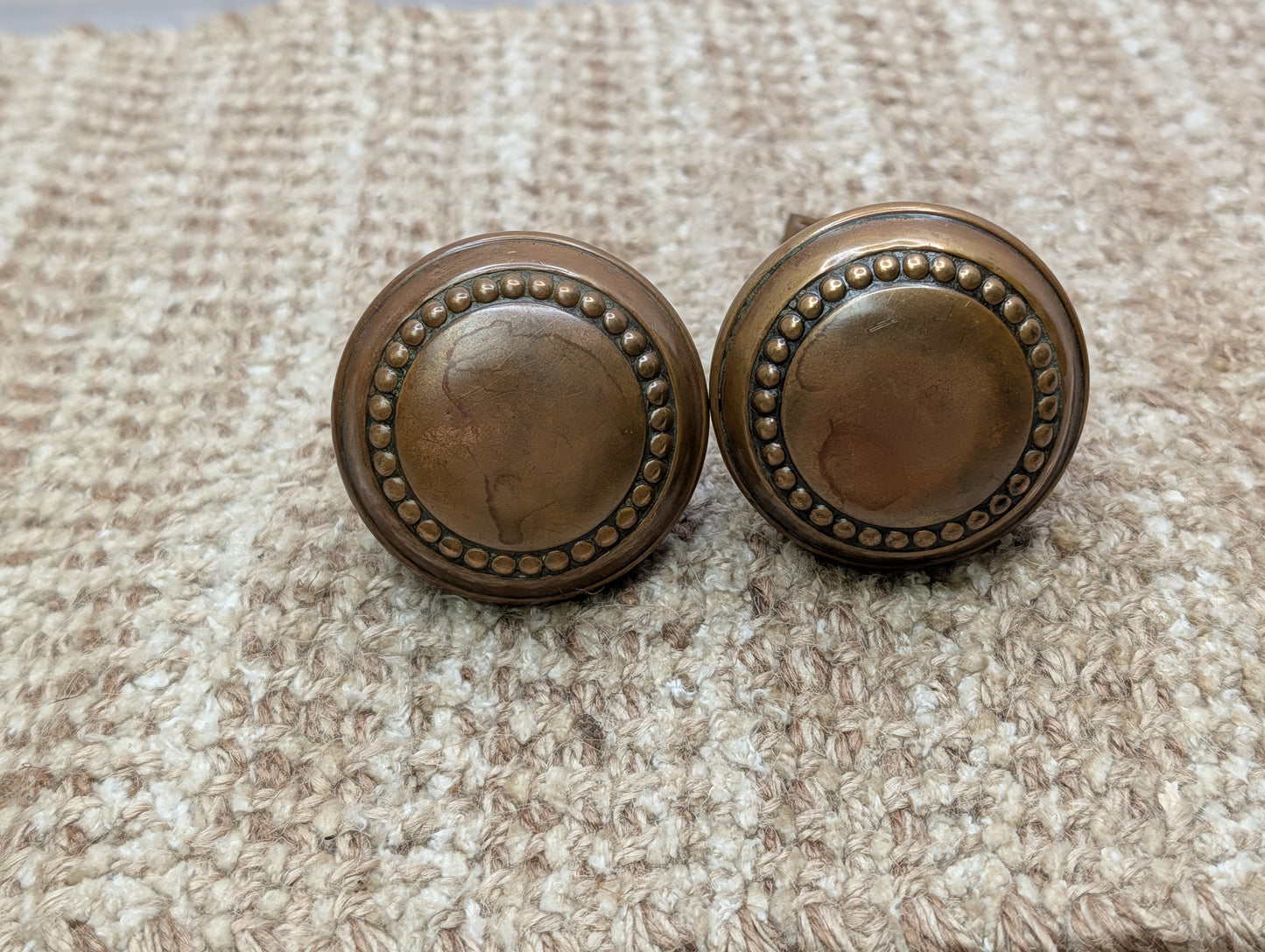 2 1/4" Antique Brass Concentric Beaded Door Knob Set Door Hardware