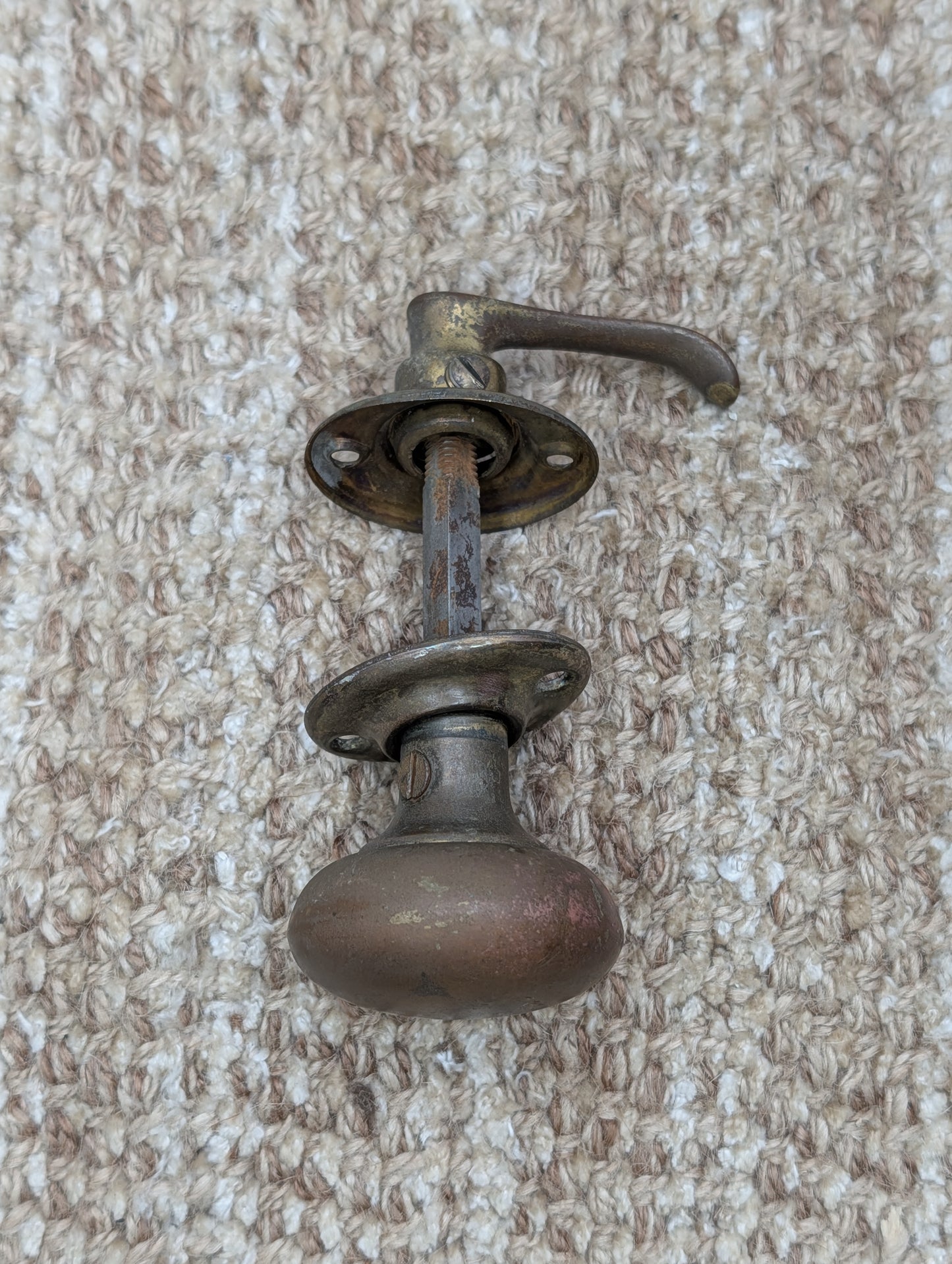 1 3/4" Antique Brass Door Knob With Brass Lever & Rosettes Door Hardware