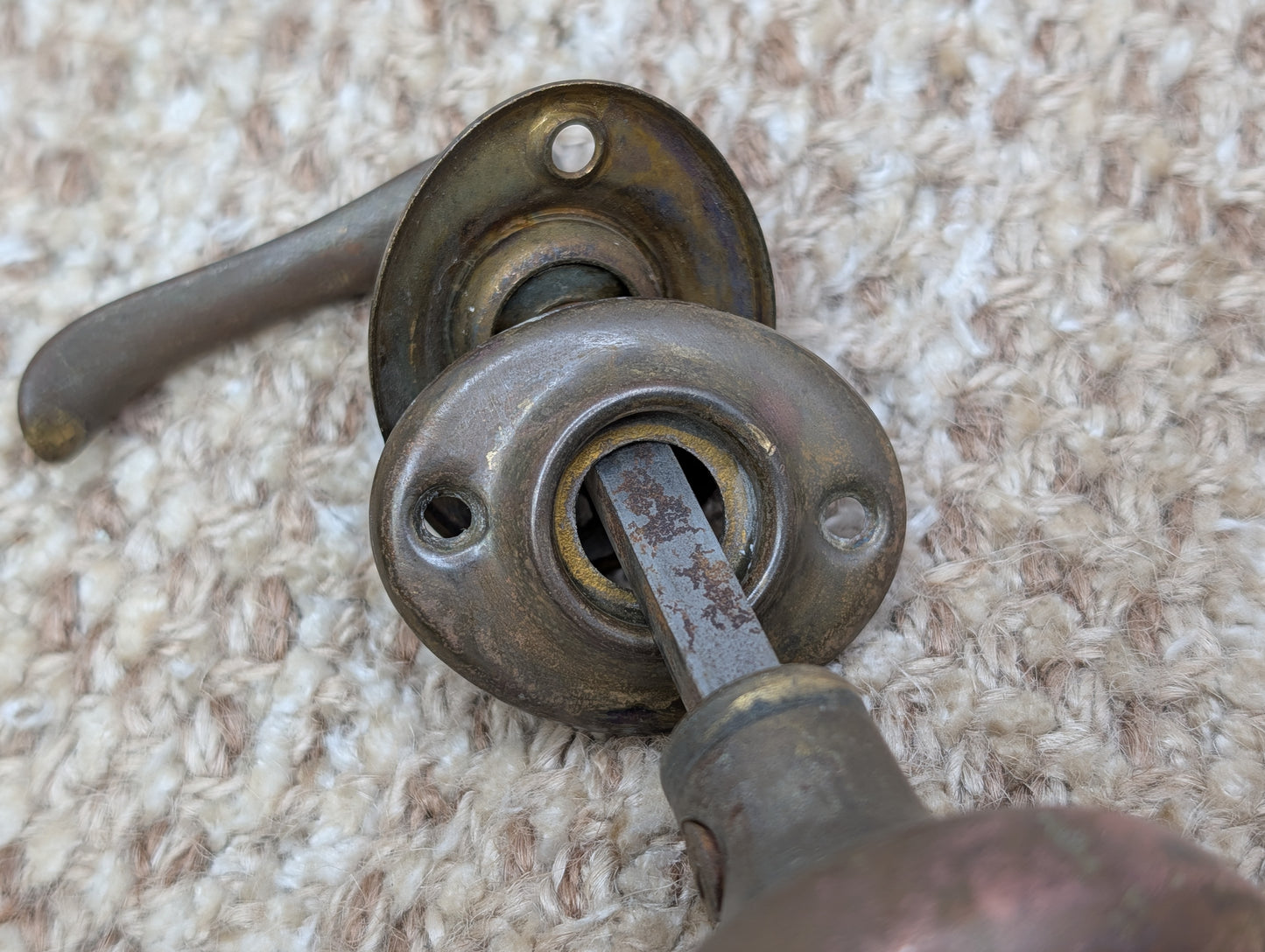1 3/4" Antique Brass Door Knob With Brass Lever & Rosettes Door Hardware