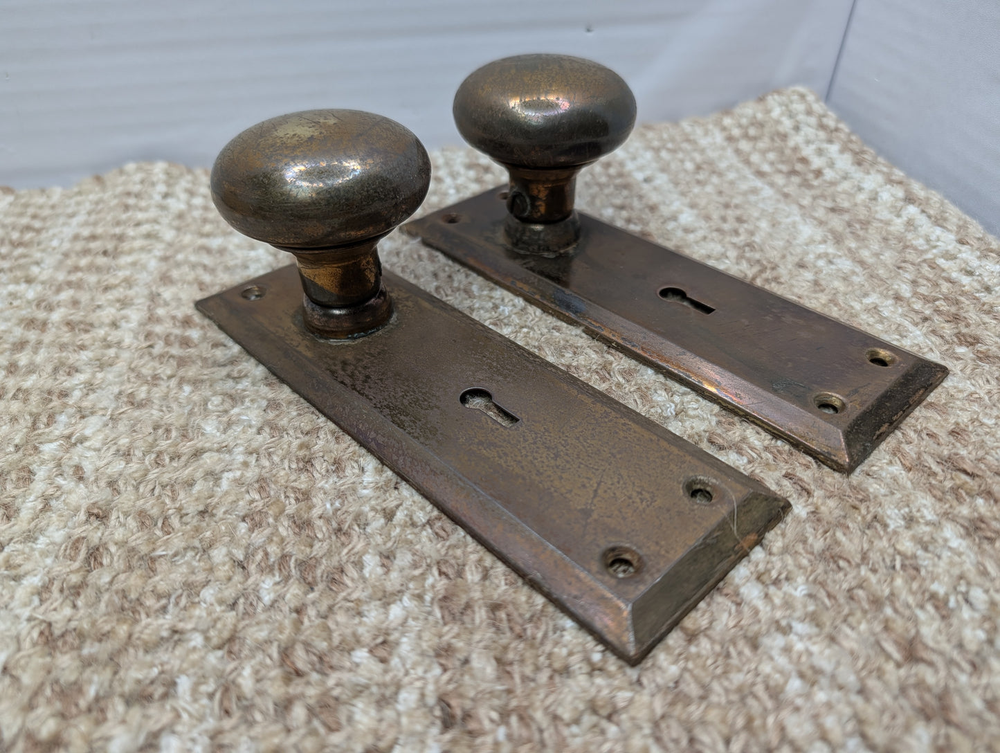 2 1/4" Antique Brass Plated Door Knobs & 2 1/4" x 7" Door Plates Hardware