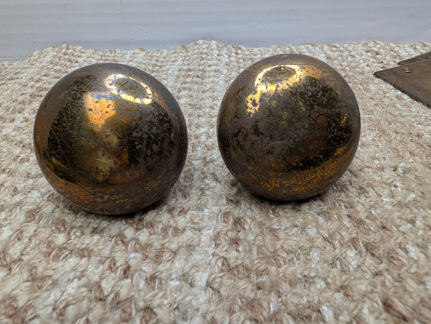 2 1/4" Antique Brass Plated Door Knobs & 2 1/4" x 7" Door Plates Hardware