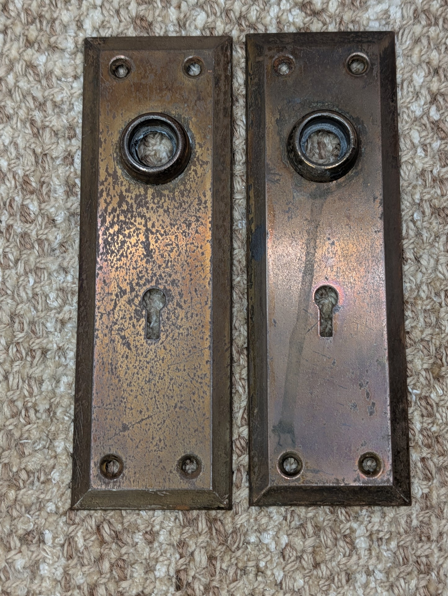 2 1/4" Antique Brass Plated Door Knobs & 2 1/4" x 7" Door Plates Hardware