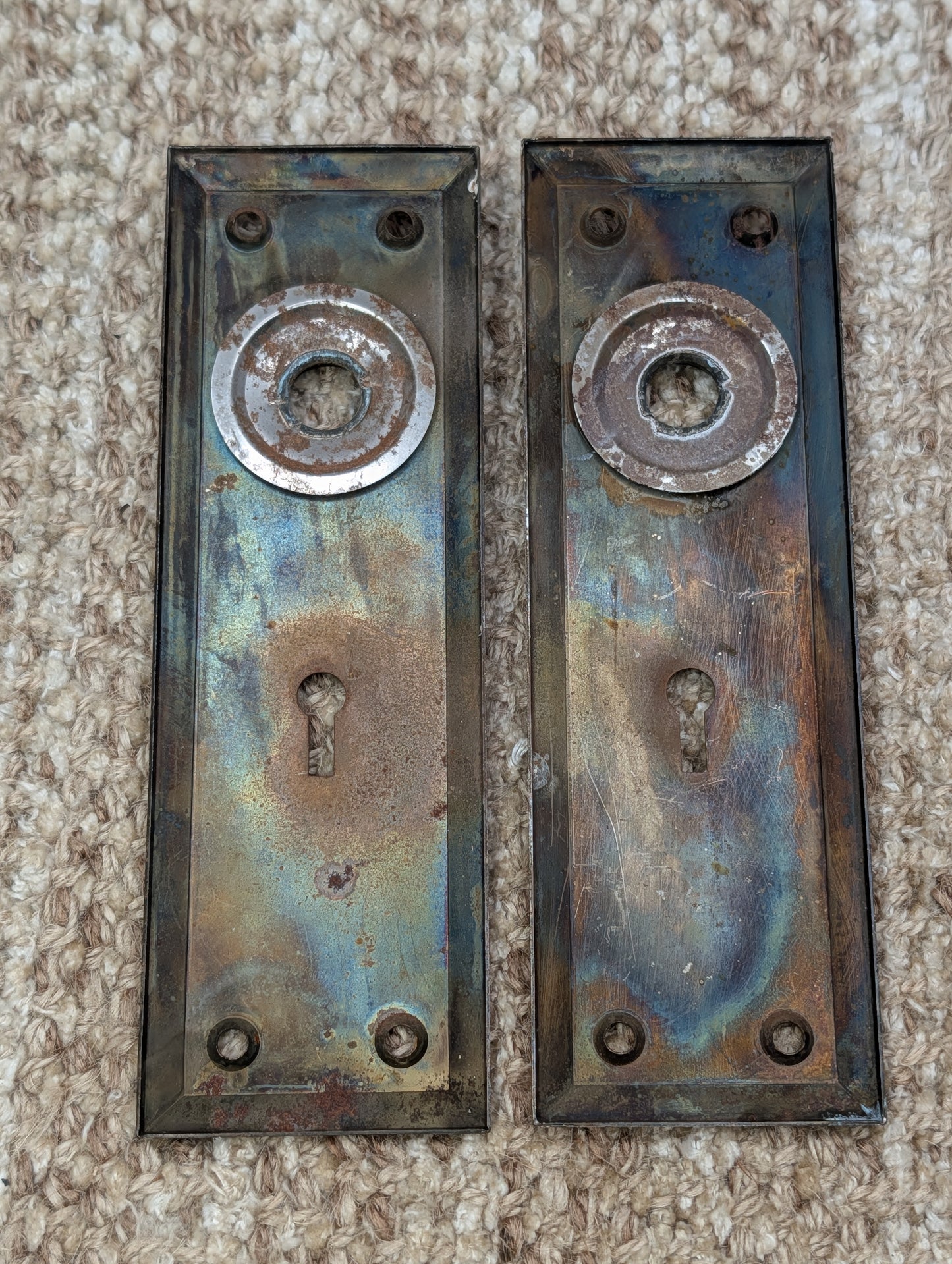 2 1/4" Antique Brass Plated Door Knobs & 2 1/4" x 7" Door Plates Hardware