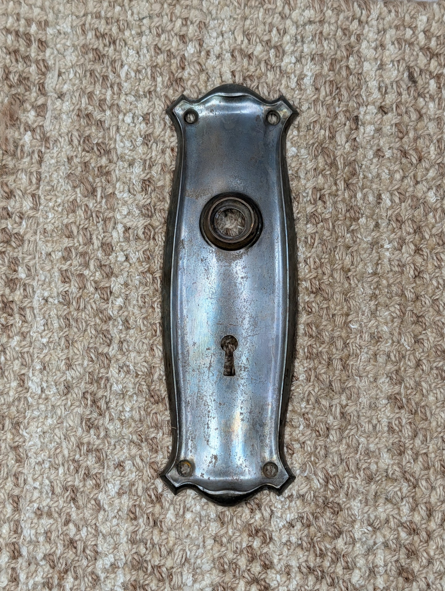 2 7/16" x 7 11/16" Antique Art Nouveau Stamped Steel Door Knob Plate