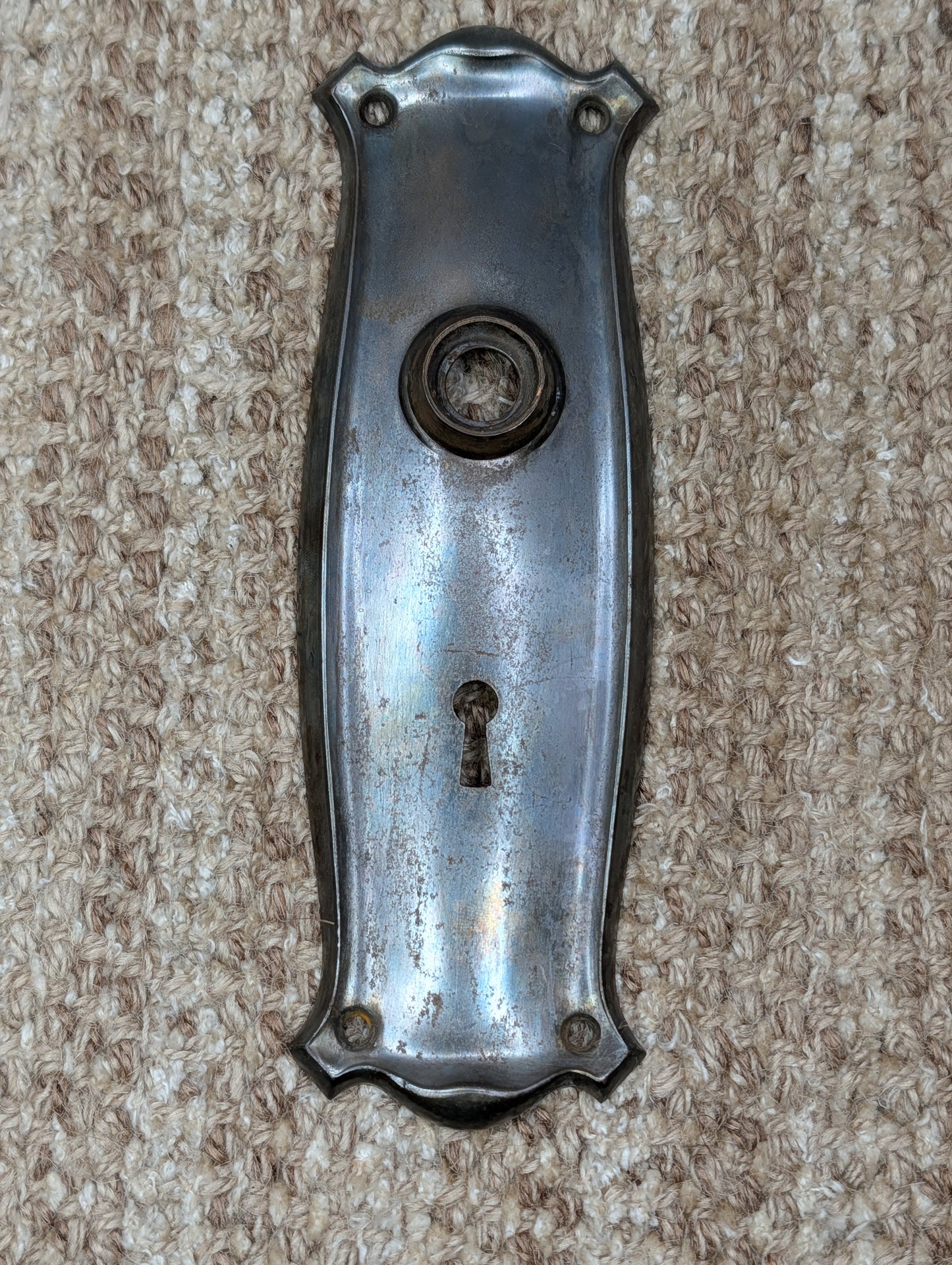 2 7/16" x 7 11/16" Antique Art Nouveau Stamped Steel Door Knob Plate