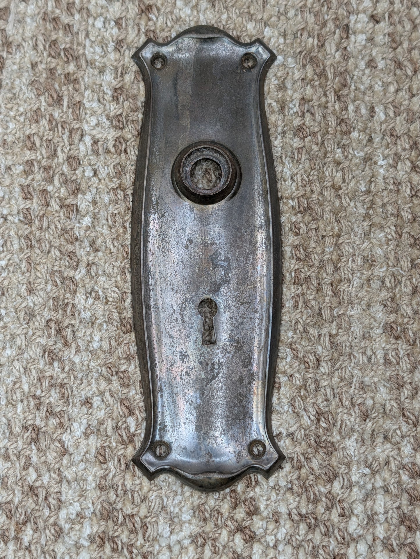 2 7/16" x 7 11/16" Antique Art Nouveau Stamped Steel Door Knob Plate