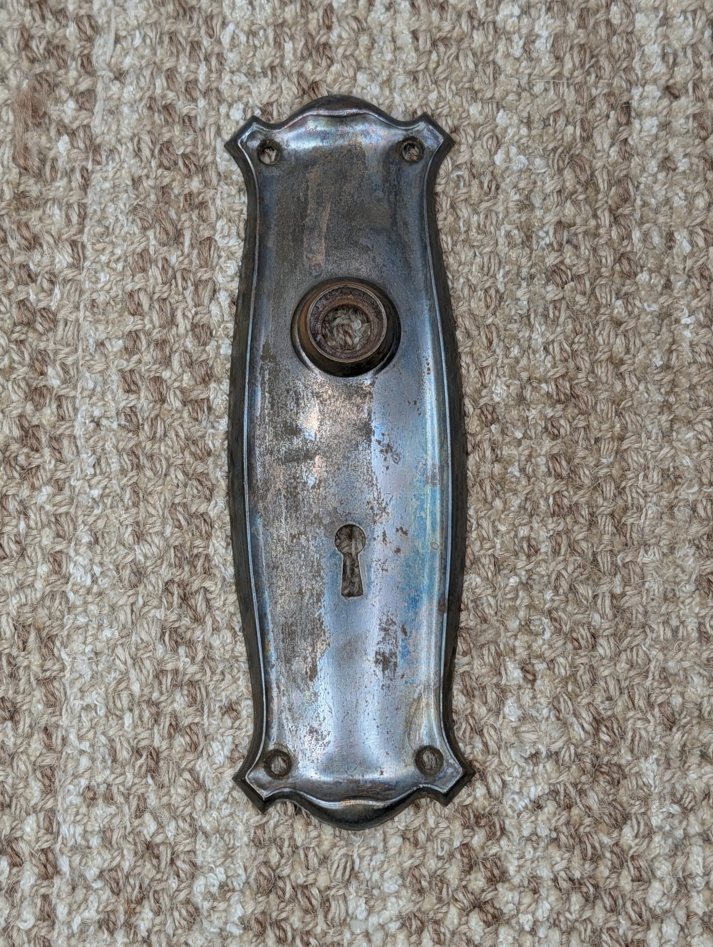 2 7/16" x 7 11/16" Antique Art Nouveau Stamped Steel Door Knob Plate