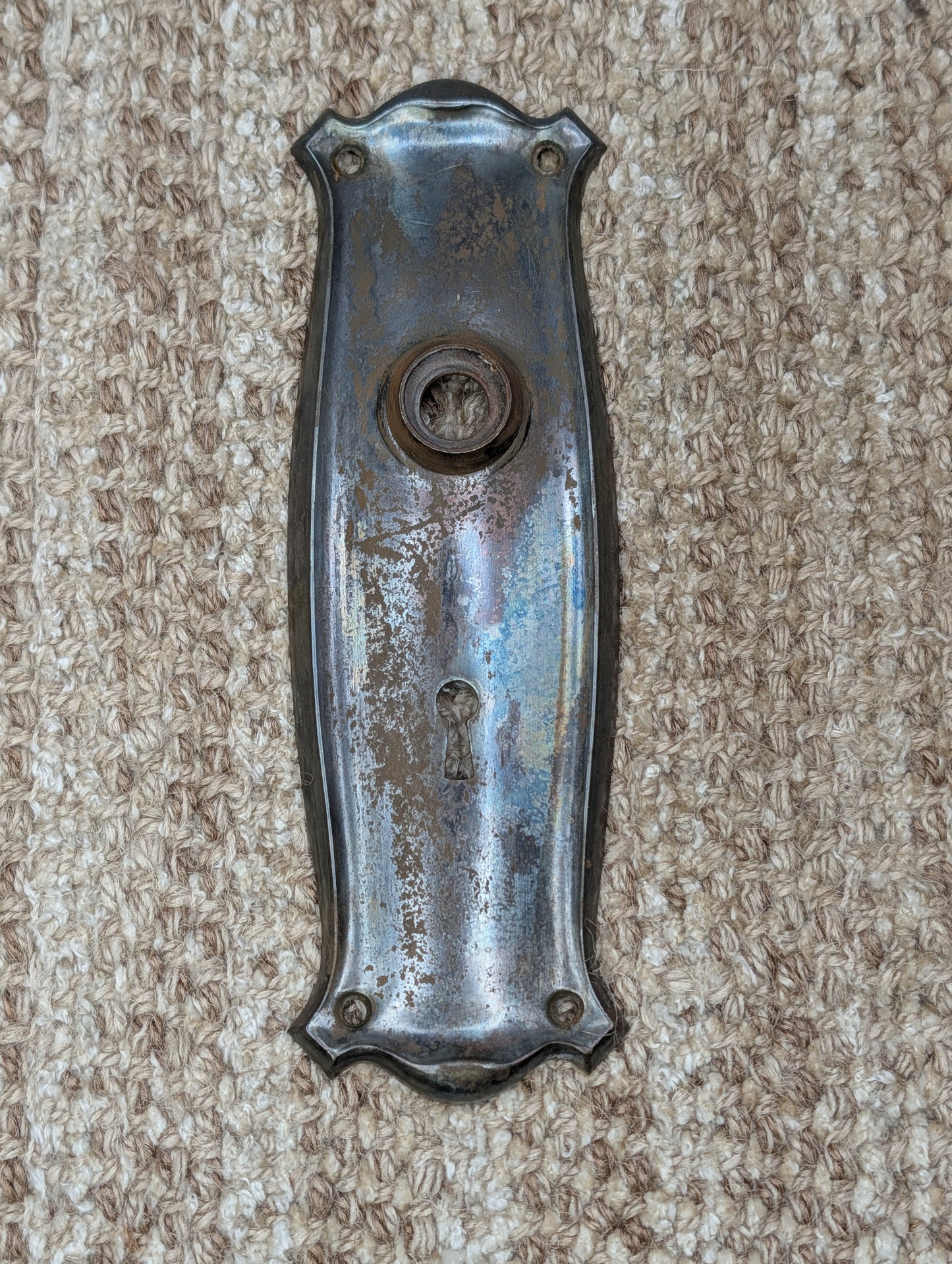 2 7/16" x 7 11/16" Antique Art Nouveau Stamped Steel Door Knob Plate