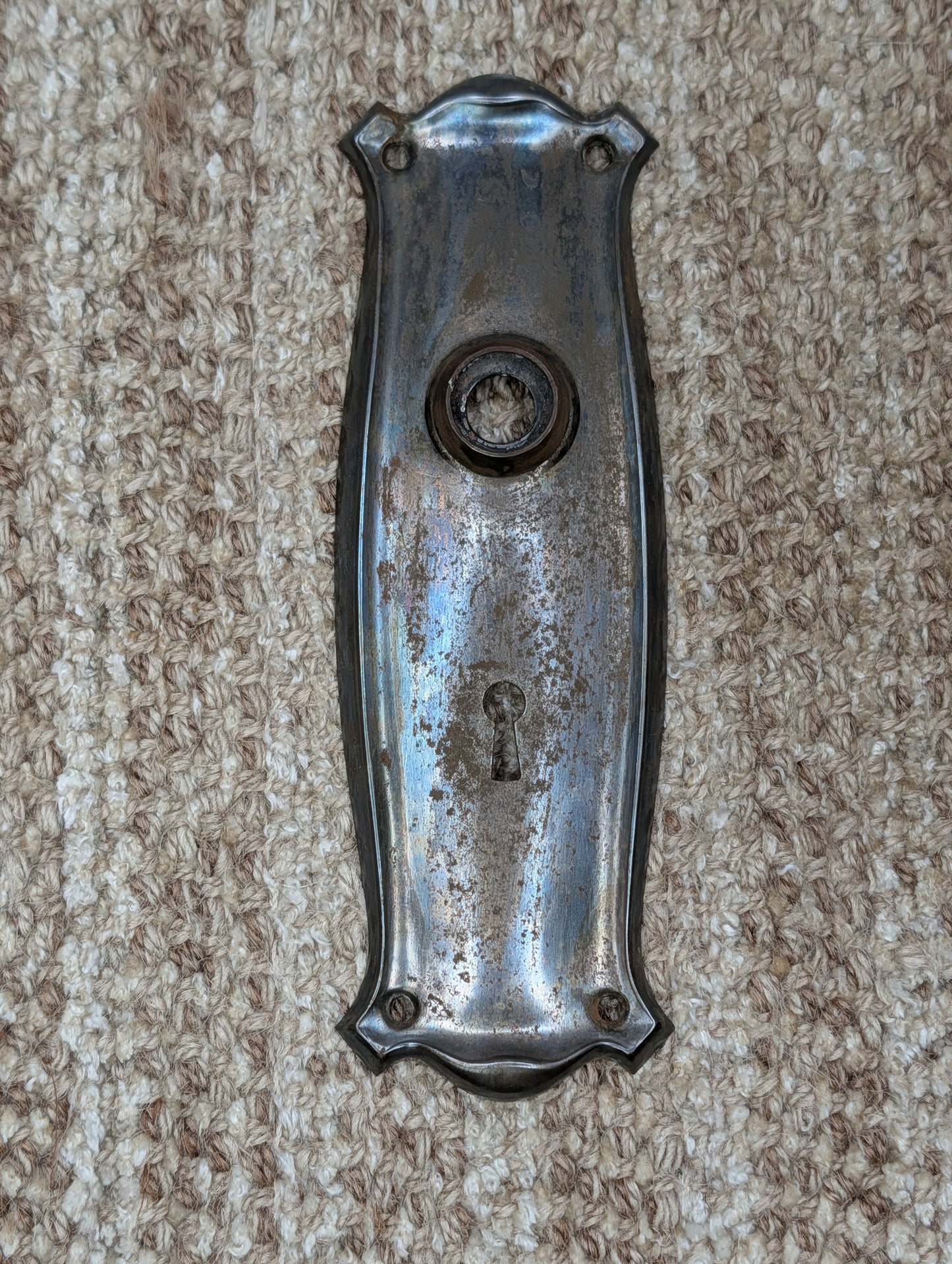 2 7/16" x 7 11/16" Antique Art Nouveau Stamped Steel Door Knob Plate