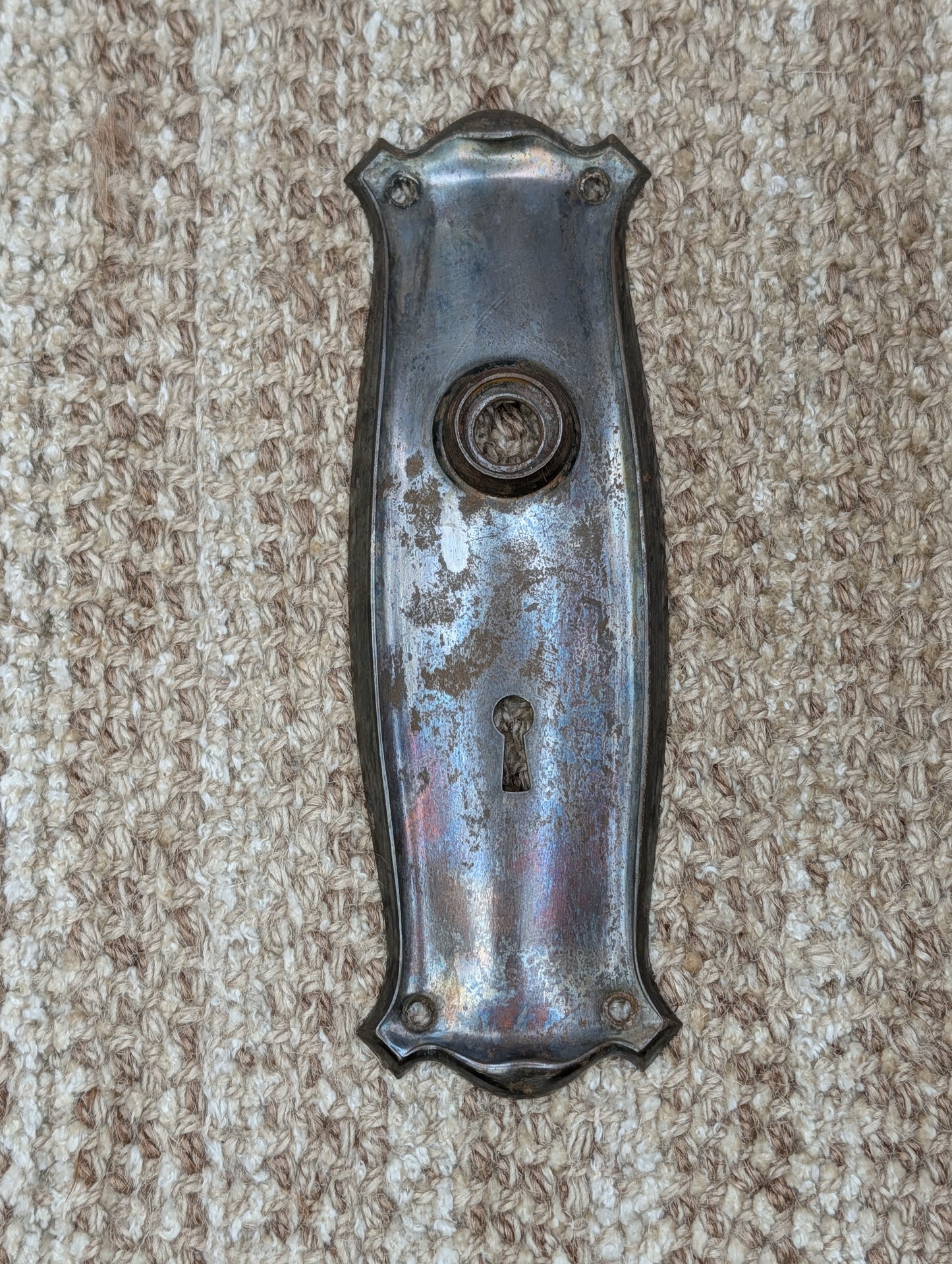 2 7/16" x 7 11/16" Antique Art Nouveau Stamped Steel Door Knob Plate